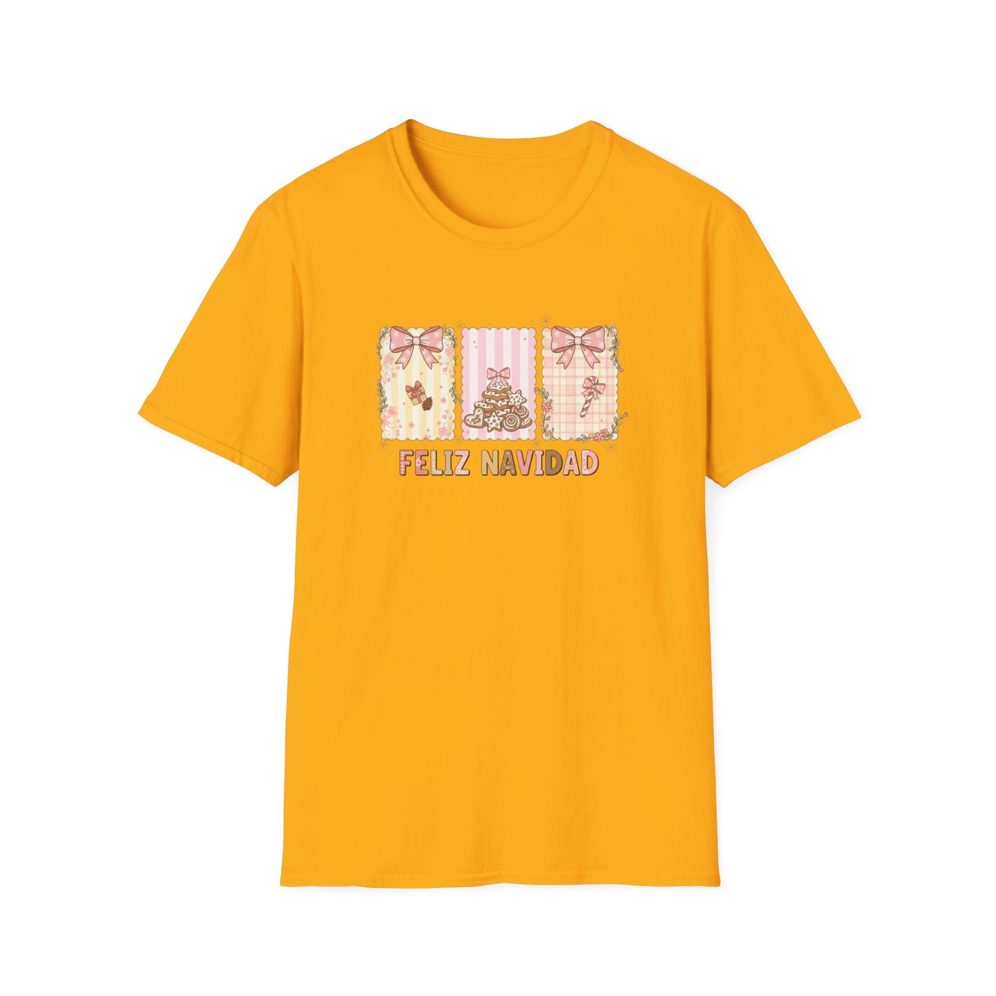 Feliz Navidad Christmas T-Shirt – Cute Pastel Holiday Tee with Bows & Gingerbread Design, Festive Spanish Christmas Shirt