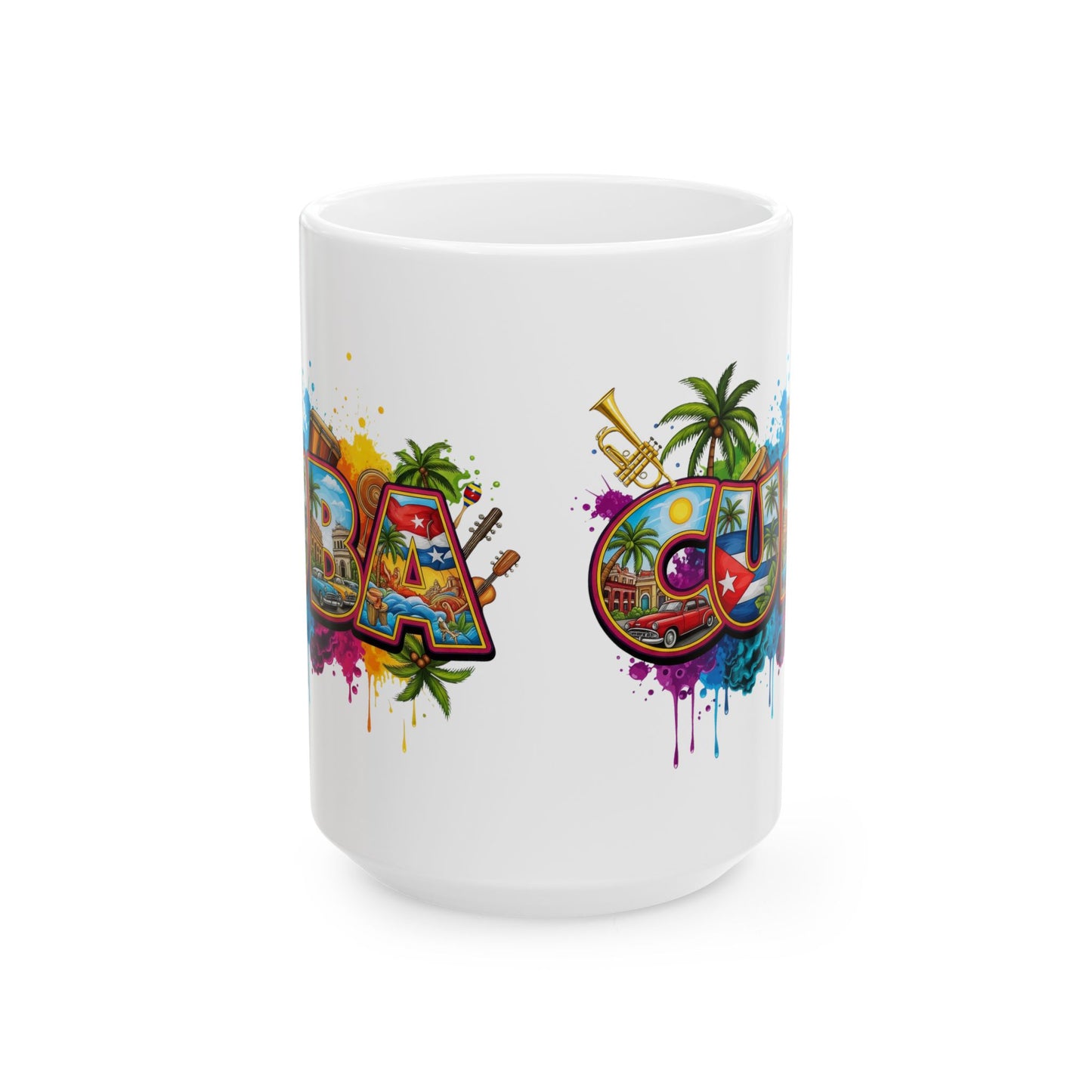 Colorful Cuban Flag Ceramic Mug, 11oz 15oz - Vibrant Cuba Souvenir Coffee Cup, Patriotic Tea Mug, Cuban American Gift, Kitchen Decor