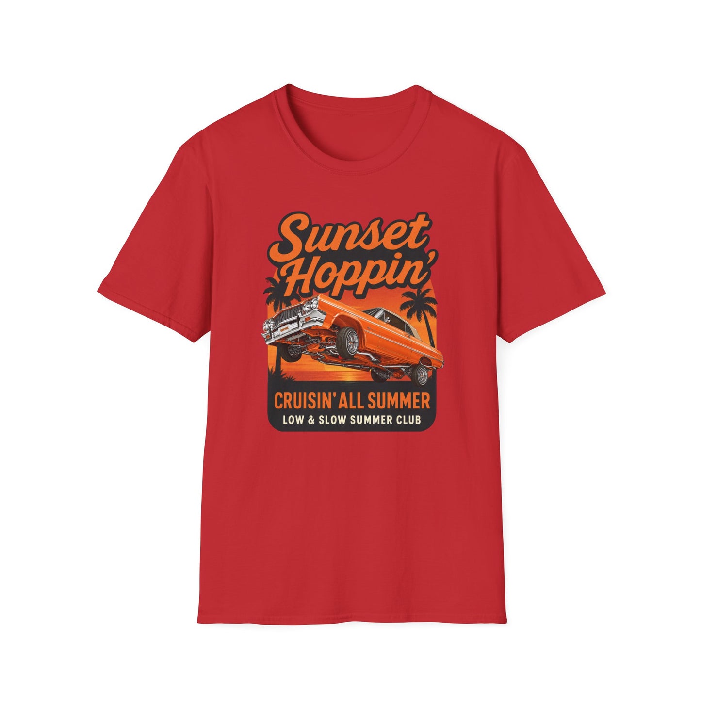 Lowrider Summer Shirt, Sunset Hoppin Tee, Cruisin All Summer Graphic Shirt, Low and Slow Car Tee, Unisex Car Lover Gift