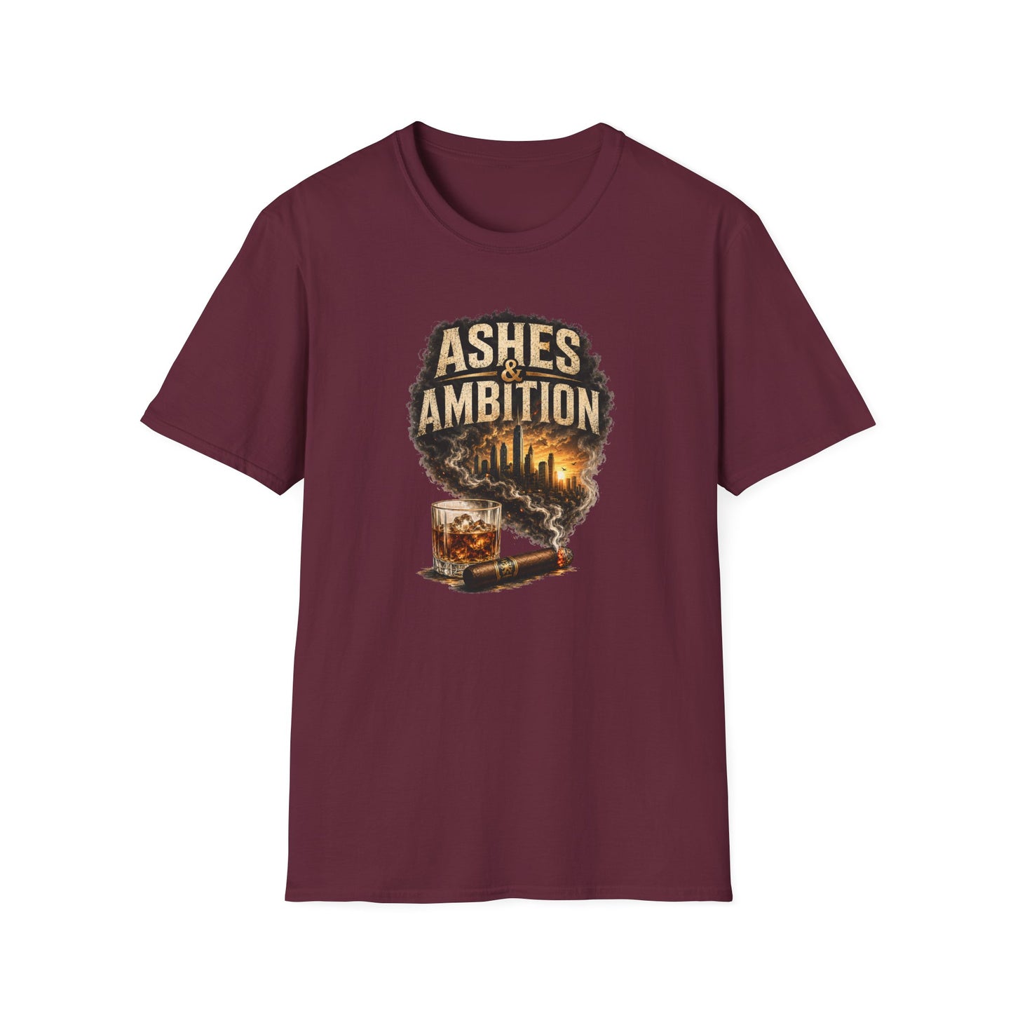Ashes & Ambition Cigar T-Shirt – Whiskey, Success & Hustle Lifestyle Tee