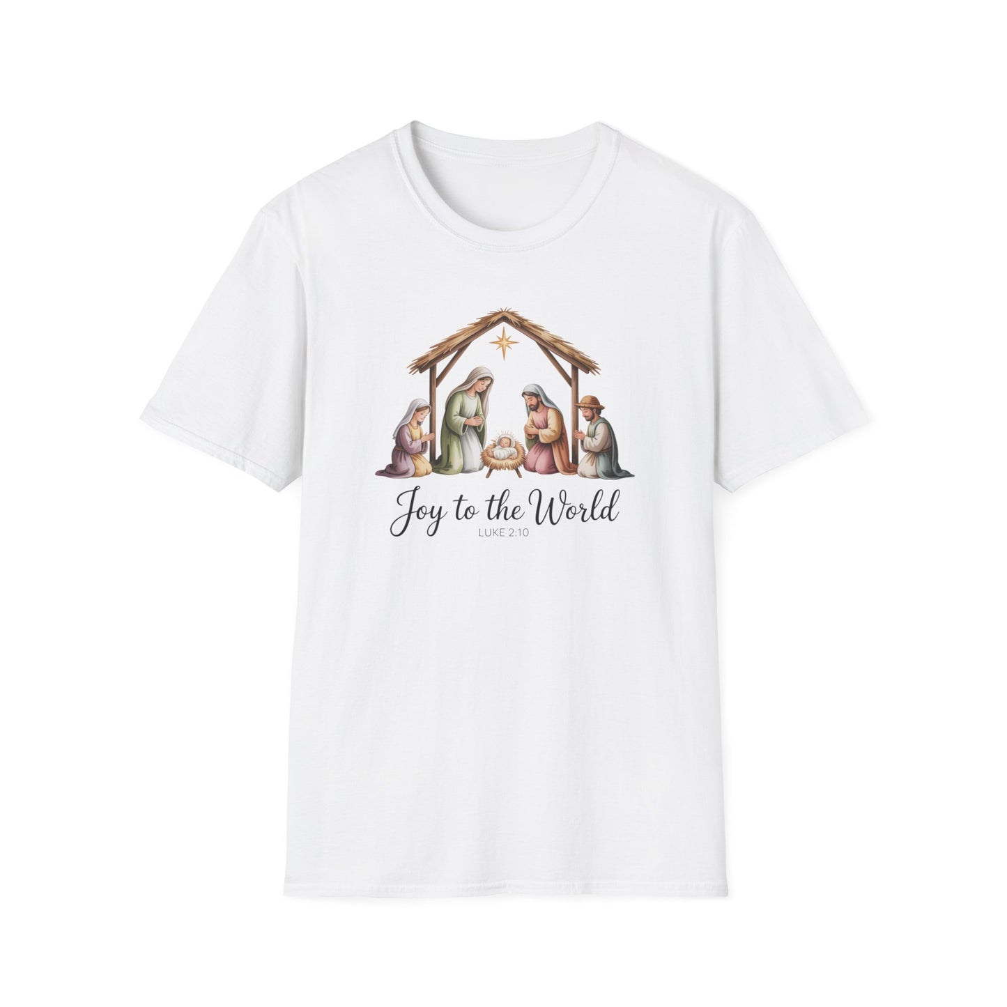 Joy to the World Nativity T-Shirt – Luke 2:10 Christmas Shirt with Holy Family, Christian Holiday Tee