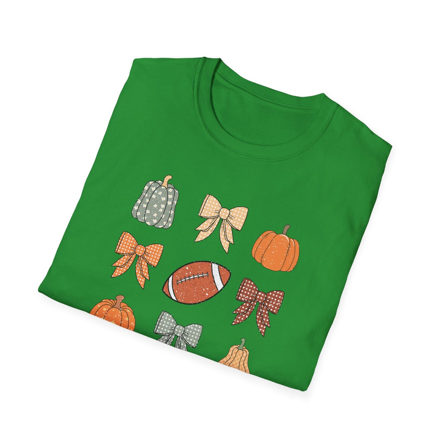 Fall Pumpkins Bow Football Unisex T-Shirt, Autumn Tee, Pumpkin Patch Shirt, Thanksgiving Top, Harvest Festival Apparel, Gif for her