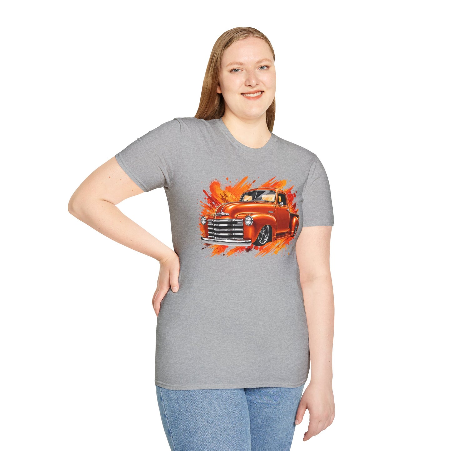 Orange Classic Truck T-Shirt, Vintage Pickup Graphic Tee, Custom Truck Shirt for Car Lovers