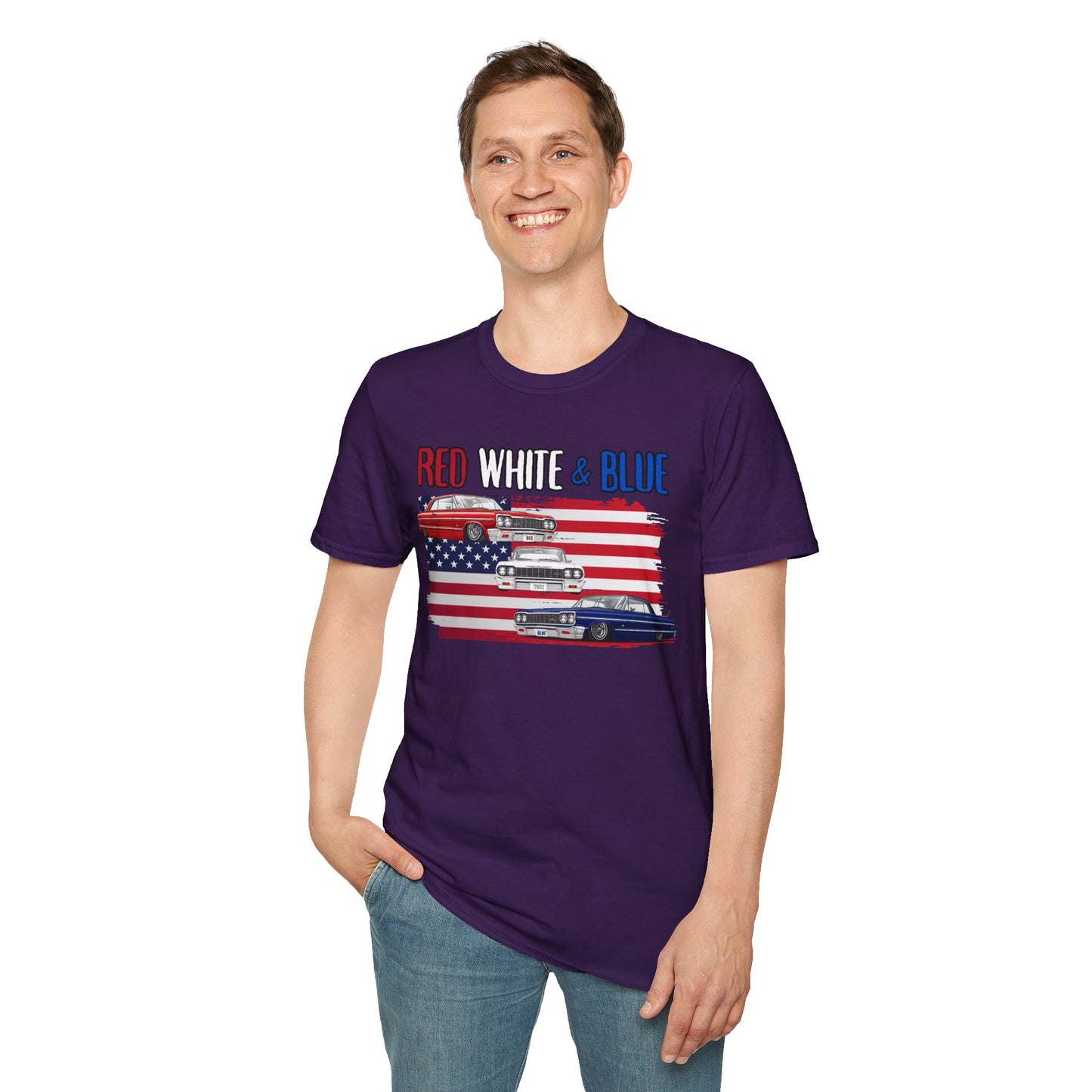 Patriotic Lowrider Shirt, Red White and Blue Car Tee, Classic Car Shirt, 4th of July Car Lover Gift, Unisex Auto Tee