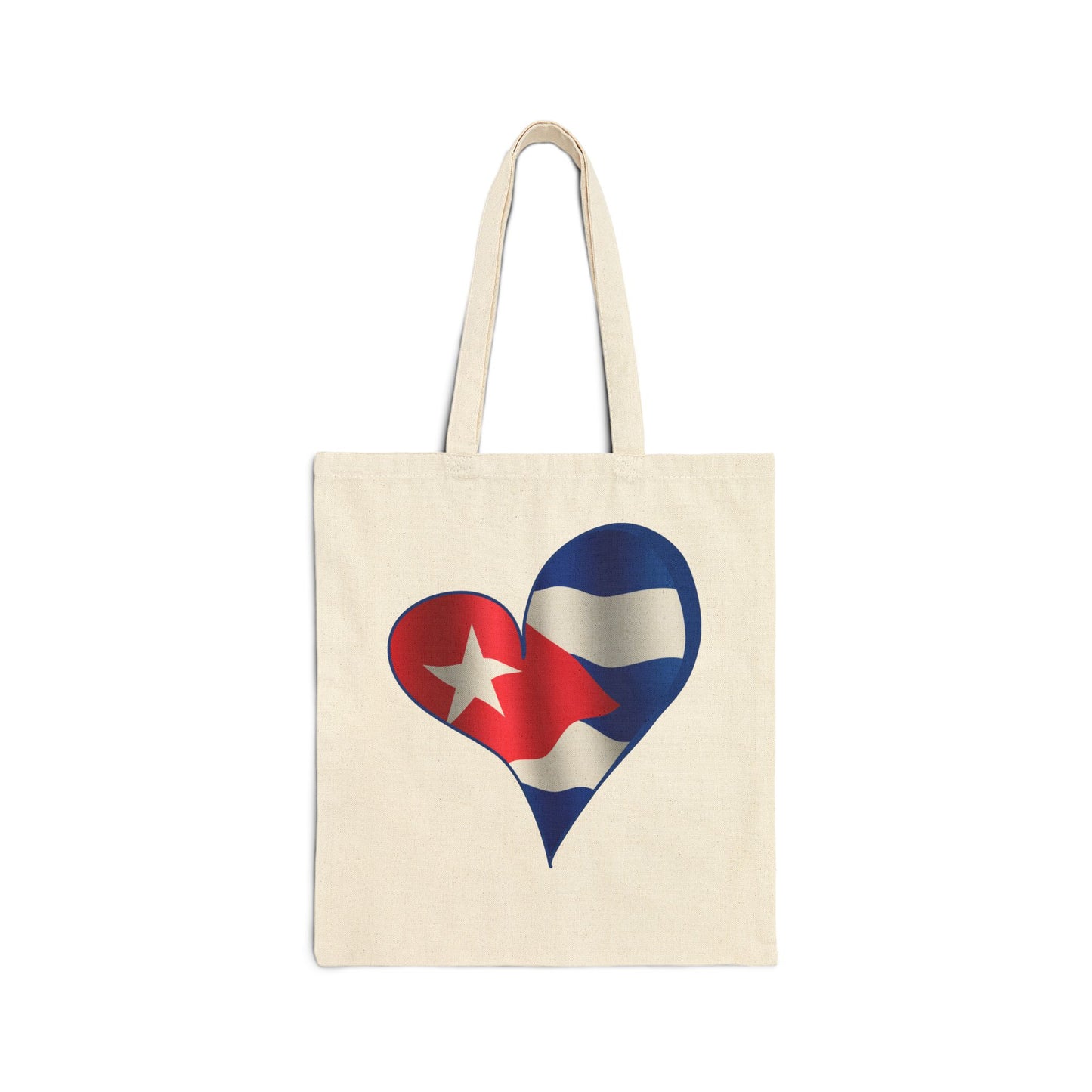Cuba Flag Heart Tote Bag, Cotton Canvas Grocery Shopping Beach Handbag, Cuban Pride Gift, Patriotic Shoulder Bag, Reusable Eco-Friendly