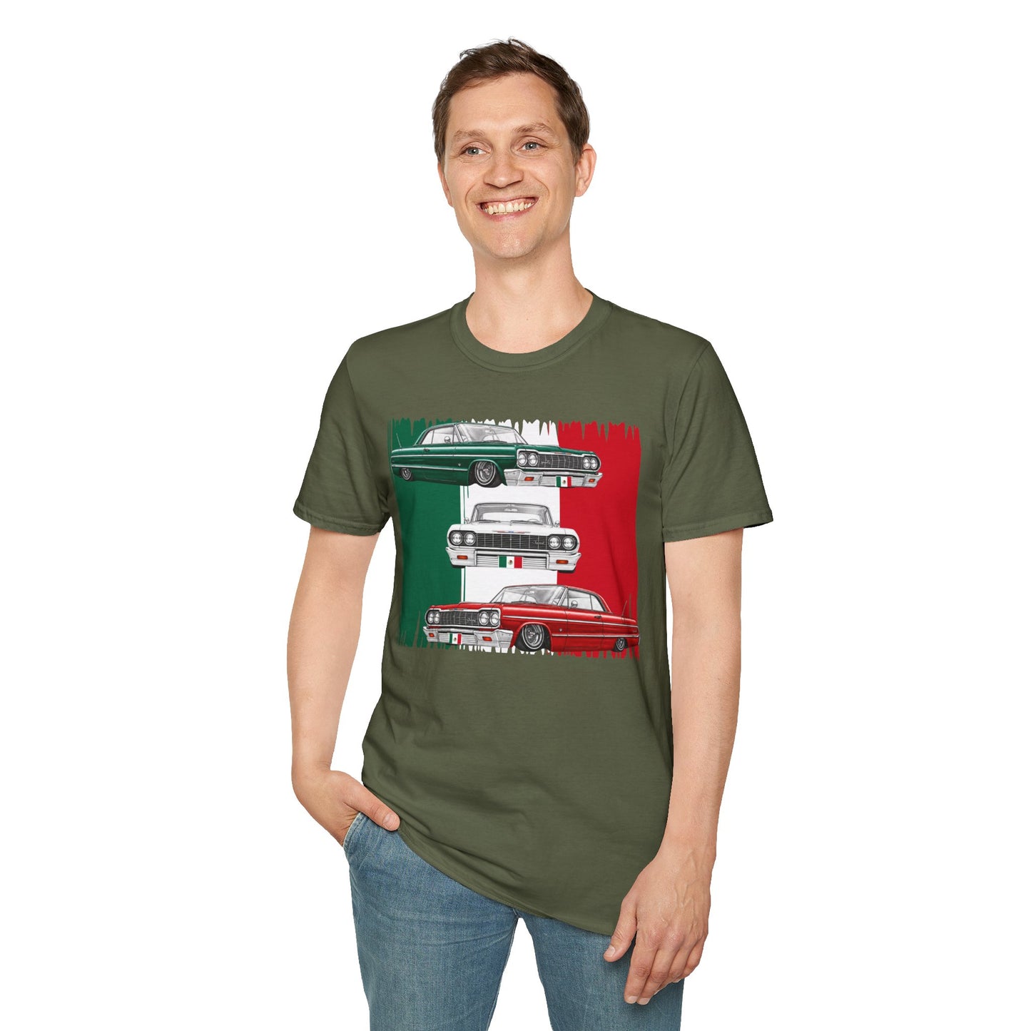 Lowrider Shirt, Mexican Flag Classic Car Tee, Vintage Car Graphic Shirt, Car Enthusiast Gift, Retro Auto Unisex Tee