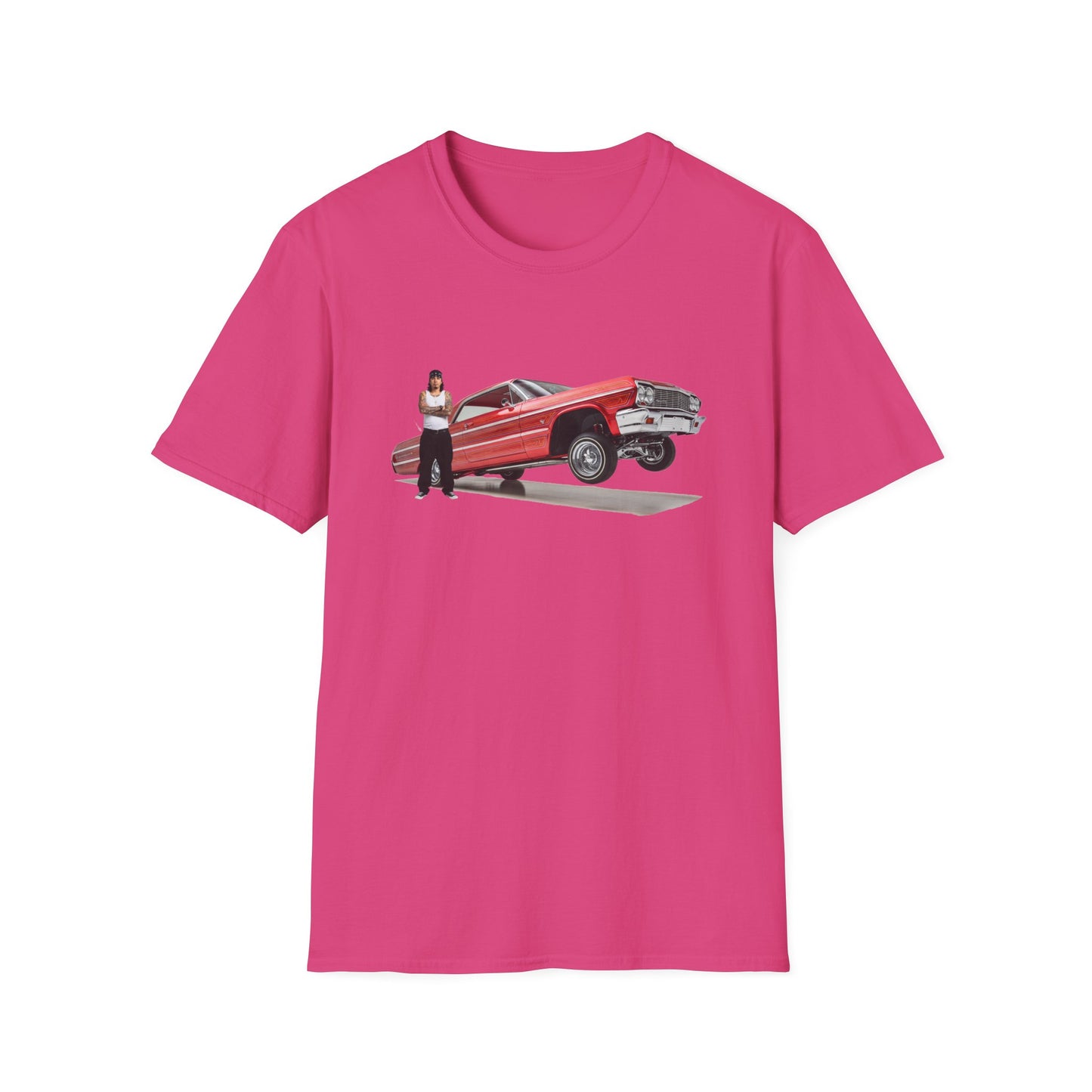 1964 Chevy Impala Hydraulics Lowrider Hoppin' graphic T-Shirt - Old School Hip Hop Cholo Art Tee Design - Chicano Car Club Graphic Tee