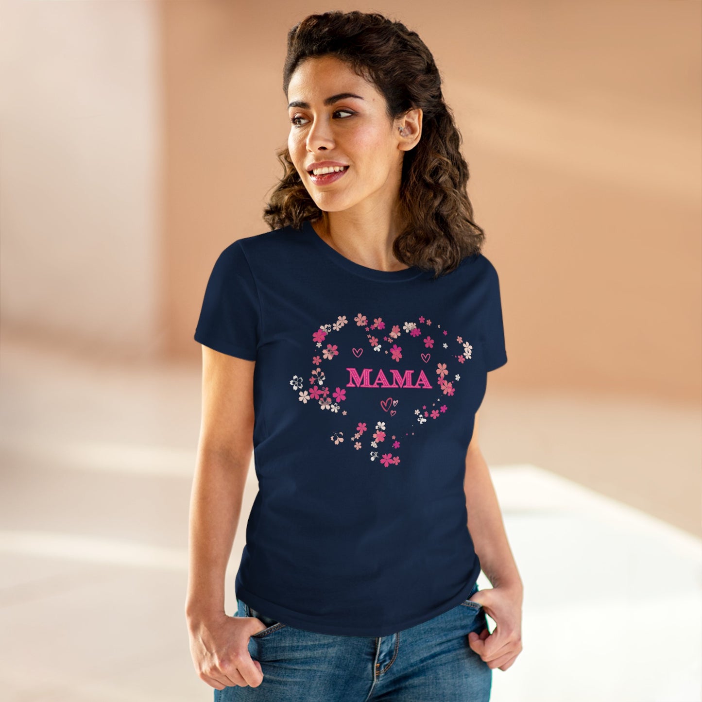 Floral Mama Women's Tee, Mother's Day Shirt, Heart Print Shirt, Mom Gift Shirt, Motherhood Tee, Mom Gift, MAMA Pride Shirt