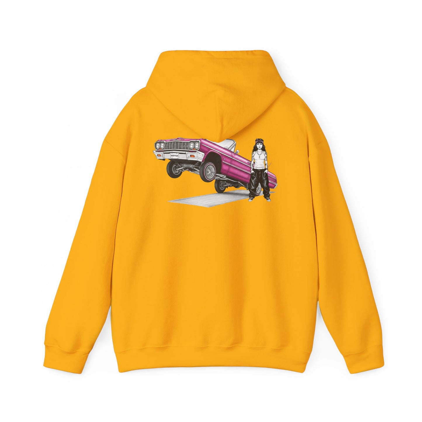 1964 Chevy Impala Hydraulics Lowrider Ink Drawing Hoodie - Old School Hip Hop Cholo Art Design - Chicano Car Club Graphic Hoodie