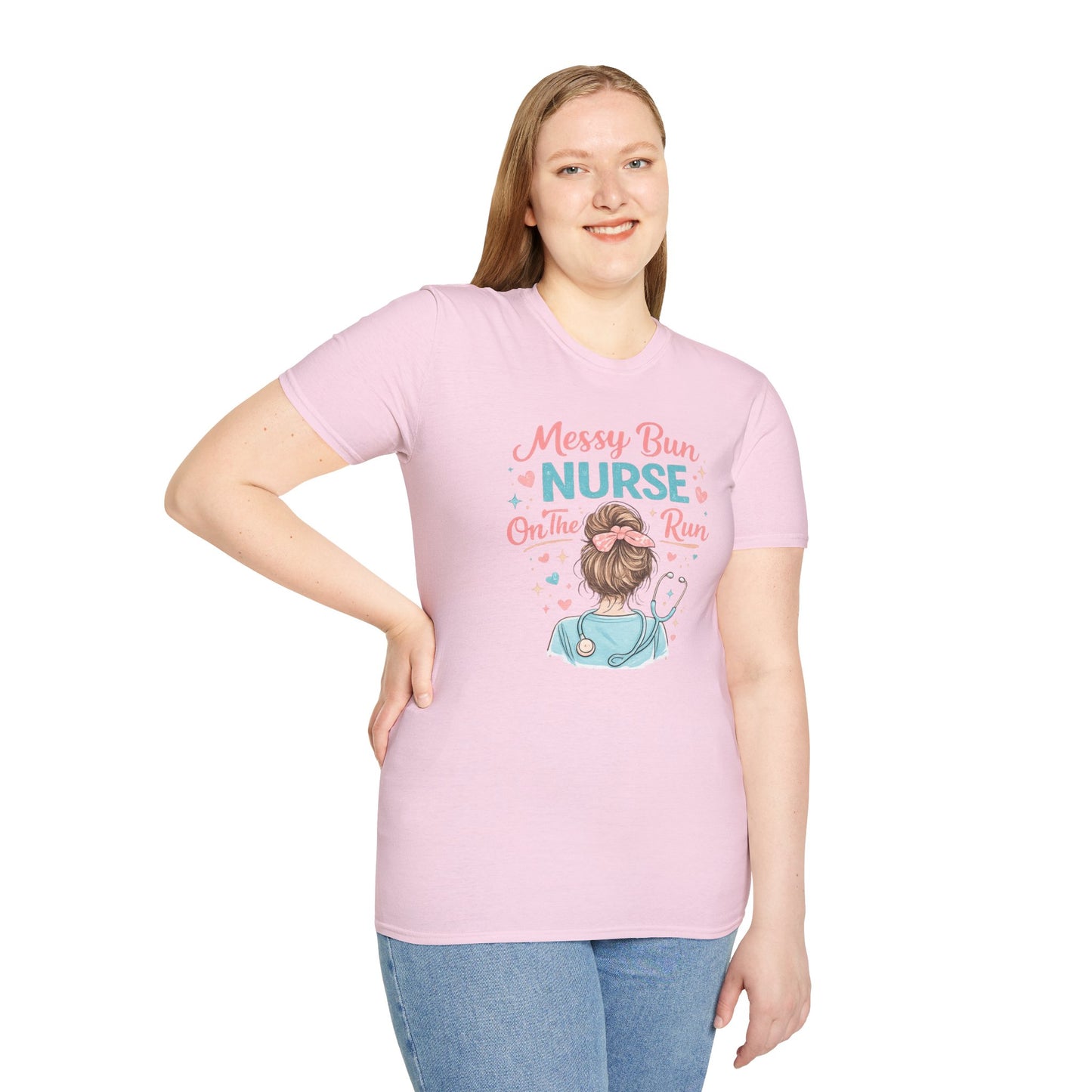 Messy Bun Nurse On The Run Shirt – Cute Nurse T-Shirt for Women – Funny RN CNA Nursing Student Tee – Nurse Gift for Her, Medical Worker Apparel