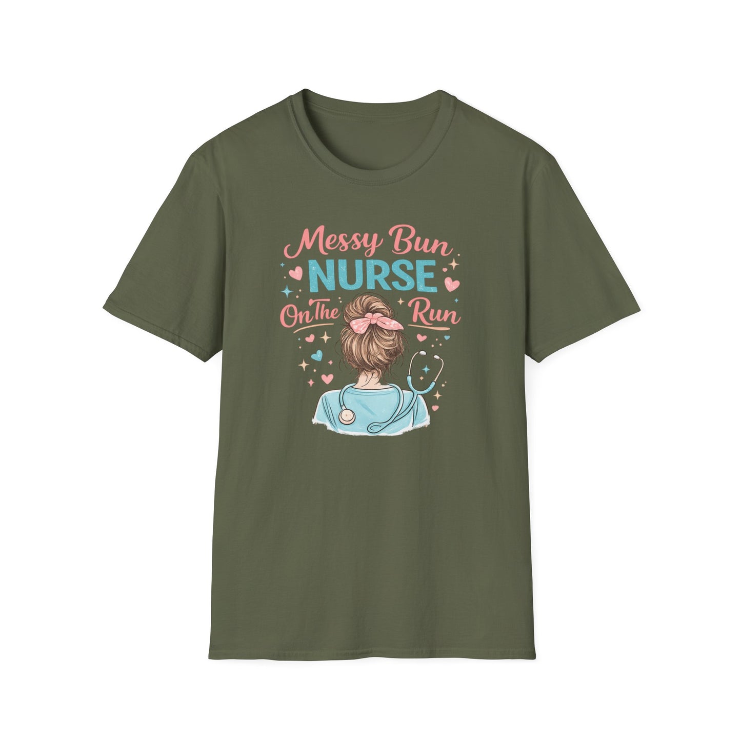 Messy Bun Nurse On The Run Shirt – Cute Nurse T-Shirt for Women – Funny RN CNA Nursing Student Tee – Nurse Gift for Her, Medical Worker Apparel