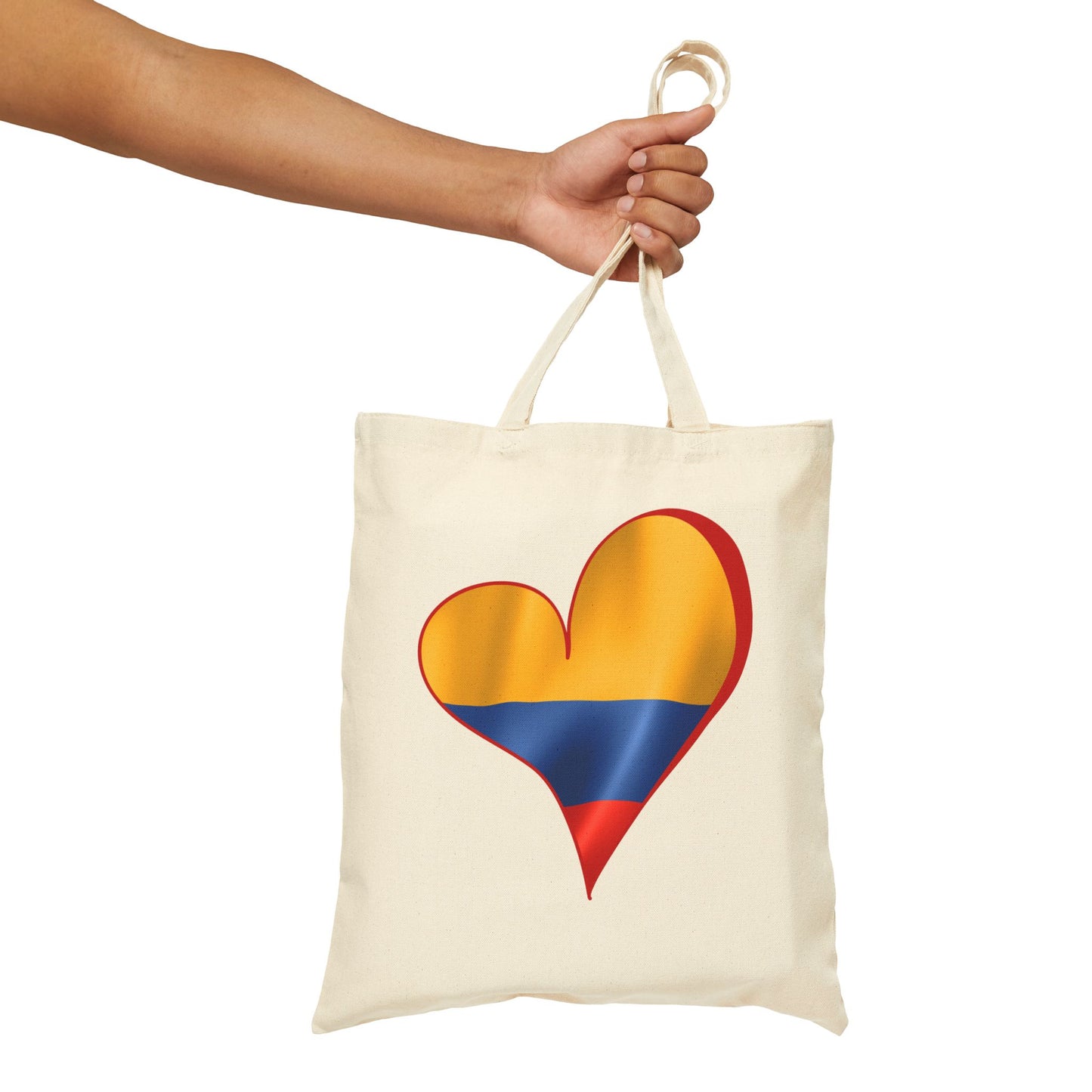Colombia Flag Heart Tote Bag, Cotton Canvas Grocery Shopping Beach Handbag, Colombian Pride Gift, Patriotic Shoulder Bag