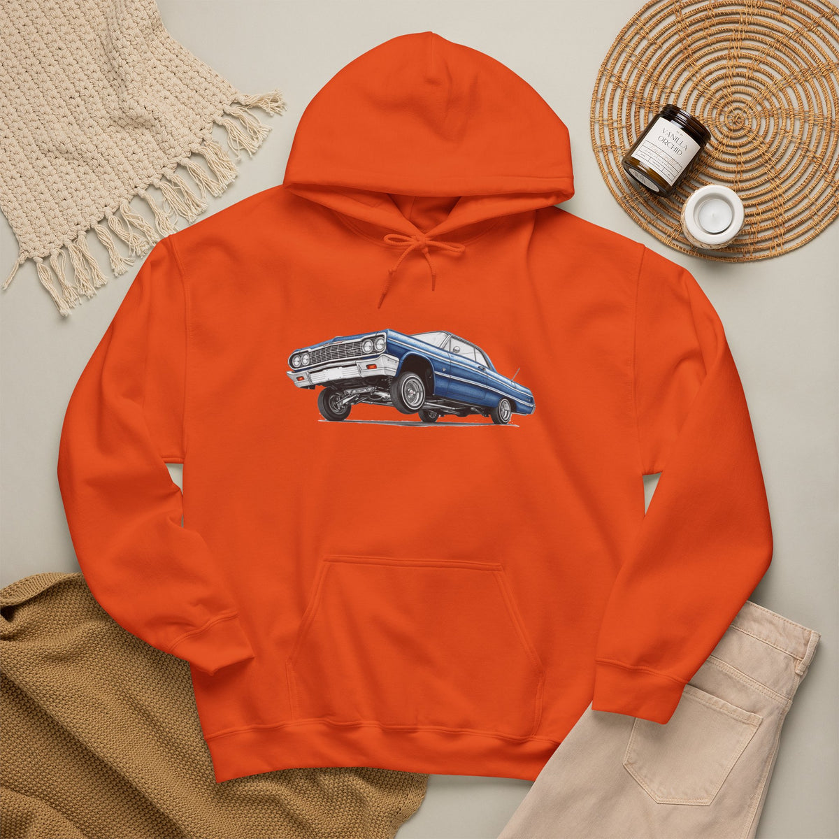 Classic Car Hoodie, Lowrider Car Hoodie, Blue Vintage Car Sweatshirt, Car Enthusiast Gift, Unisex Automotive Hoodie