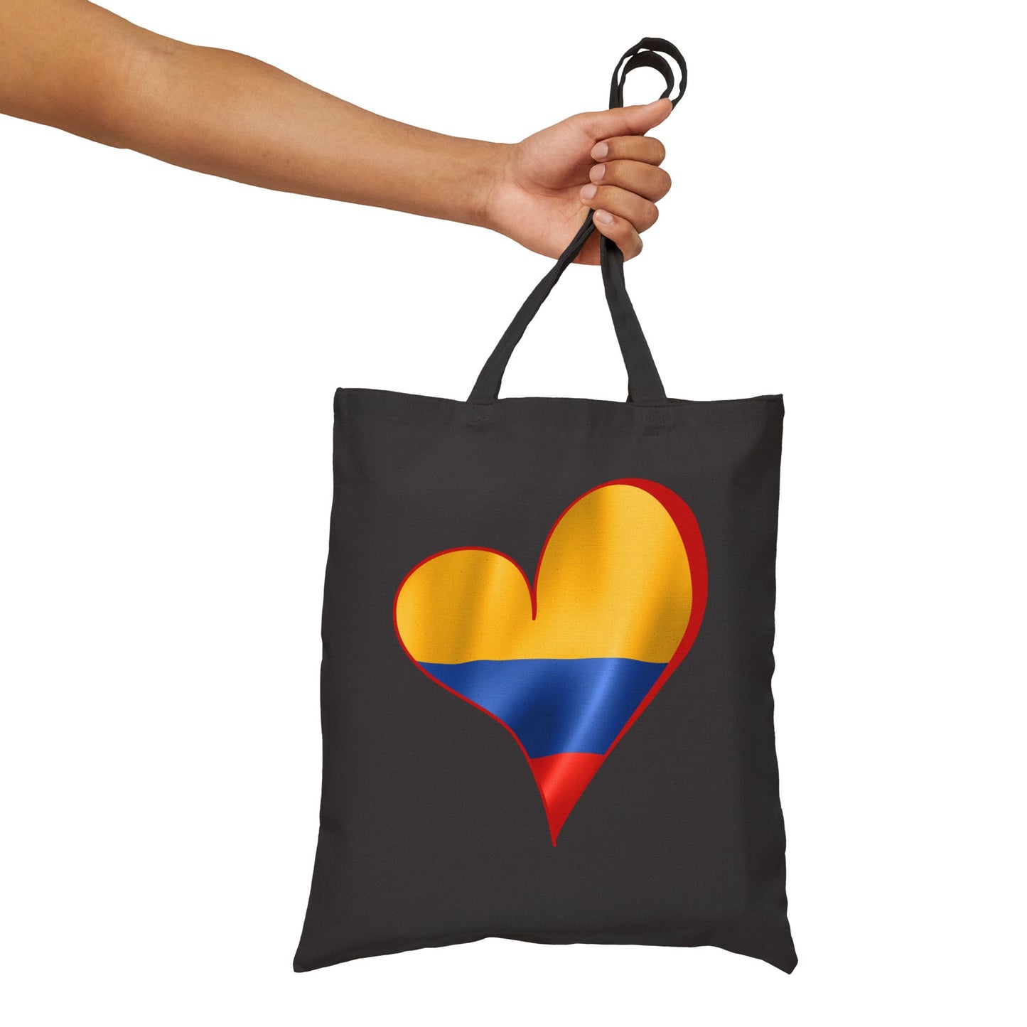 Colombia Flag Heart Tote Bag, Cotton Canvas Grocery Shopping Beach Handbag, Colombian Pride Gift, Patriotic Shoulder Bag