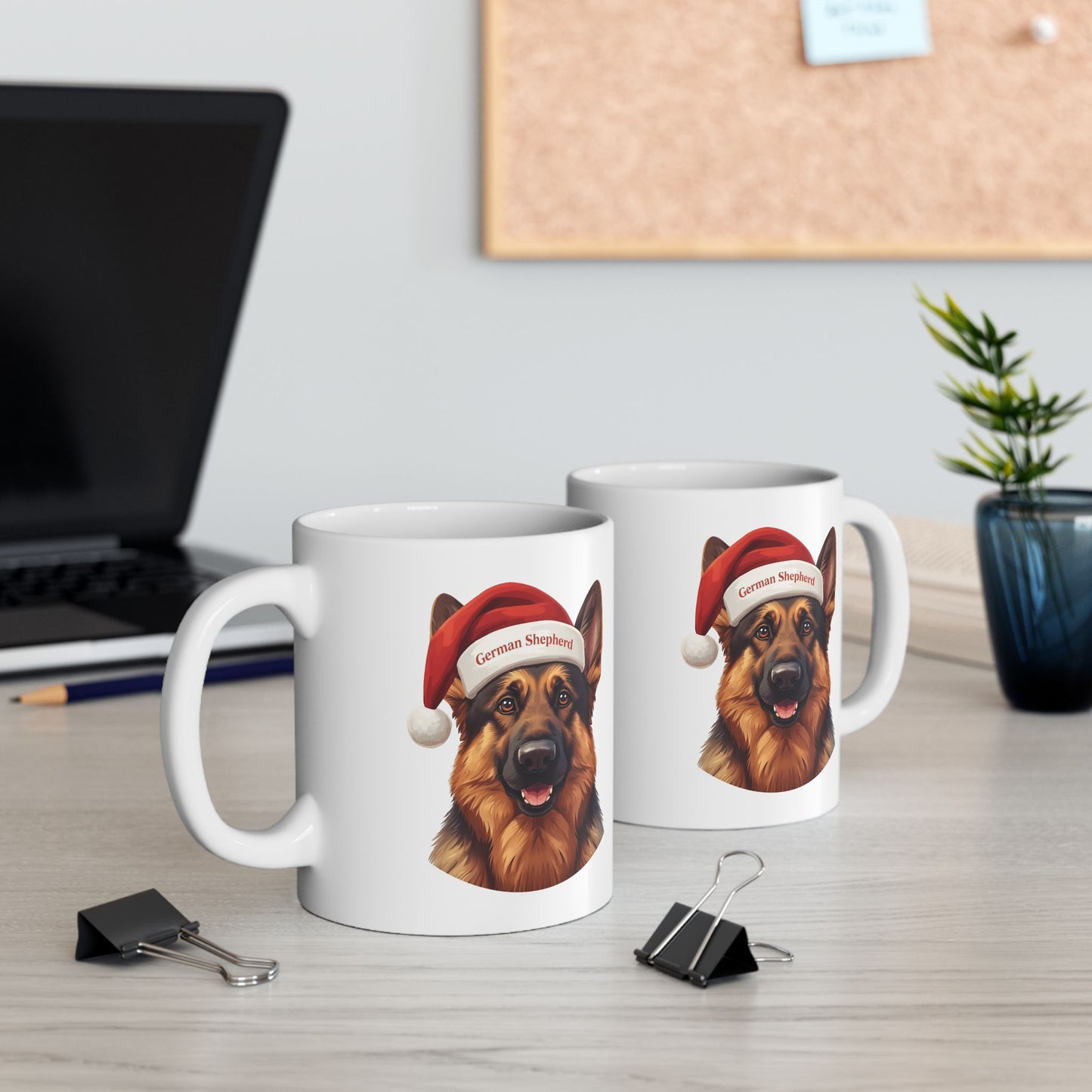 German Shepherd Holiday Portrait Mug – Cute Holiday Coffee Cup, Festive German Shepherd Ceramic Mug, Christmas Gift Idea (11oz/15oz)