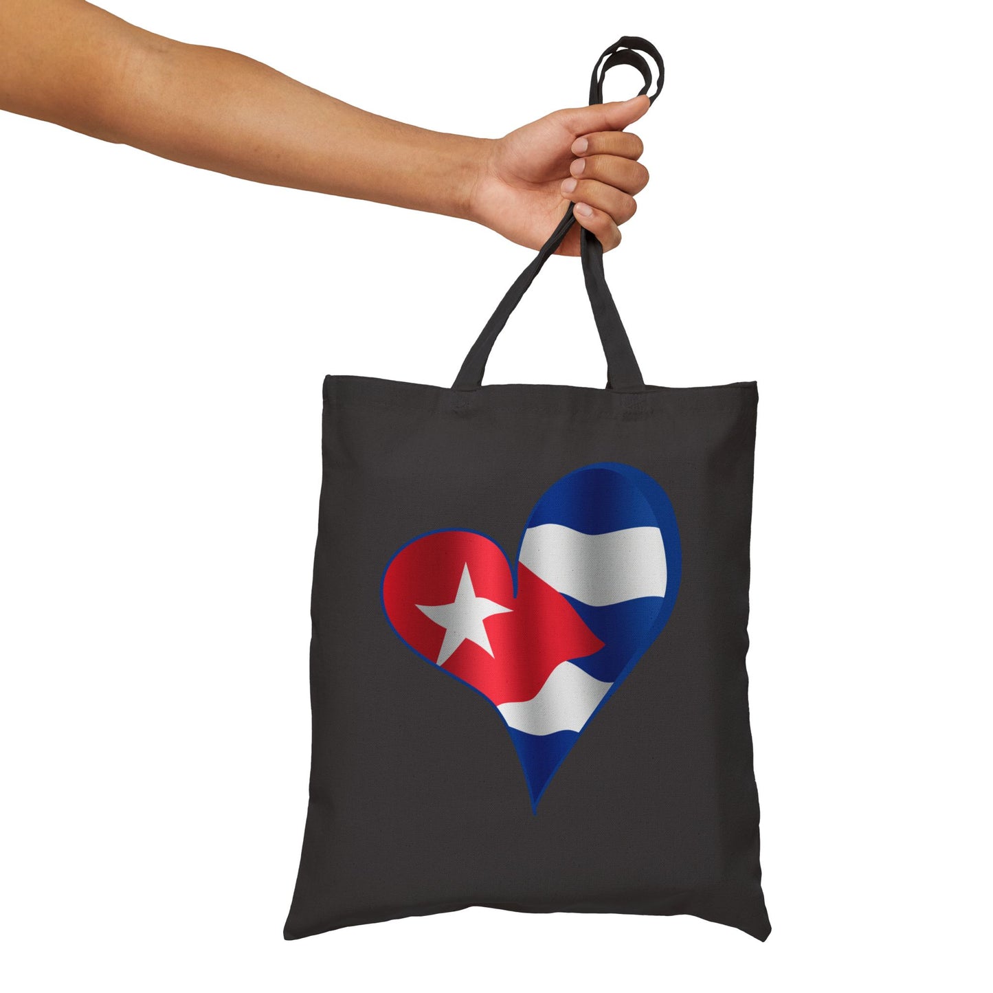 Cuba Flag Heart Tote Bag, Cotton Canvas Grocery Shopping Beach Handbag, Cuban Pride Gift, Patriotic Shoulder Bag, Reusable Eco-Friendly