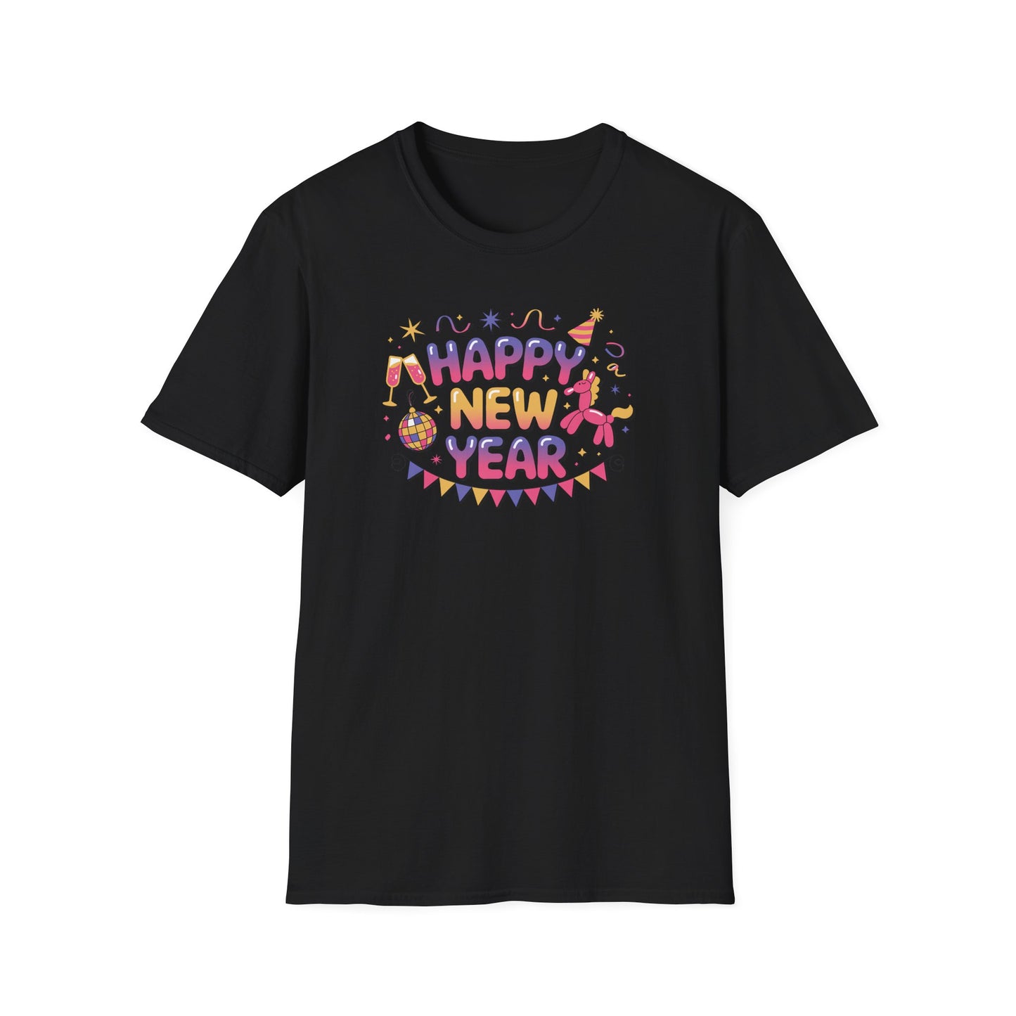 Happy New Year 2026 T-Shirt – Cute Colorful New Year Shirt, Fun Party Celebration Graphic Tee, Balloon Animal & Champagne NYE 2026 Top