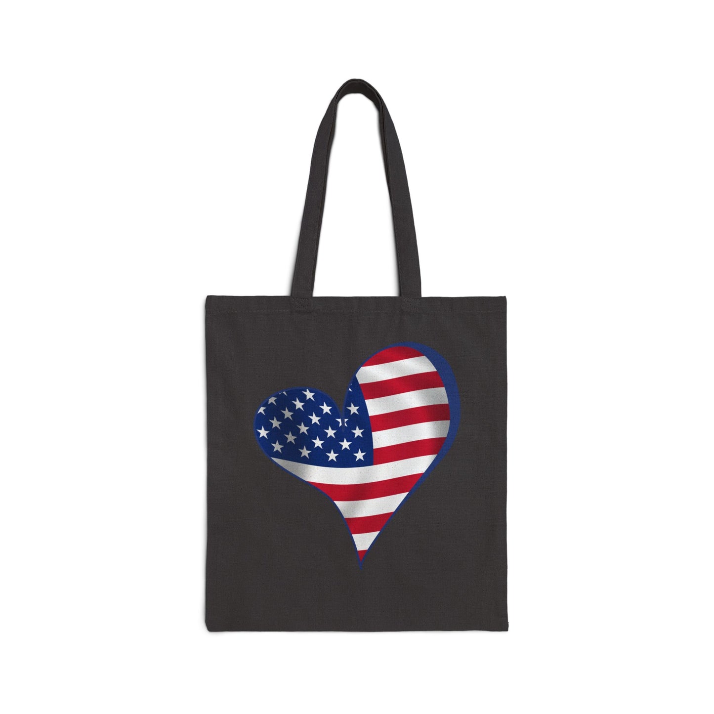 American Flag Heart Tote Bag, Cotton Canvas Grocery Shopping Beach Handbag, USA Pride Gift, Patriotic Shoulder Bag