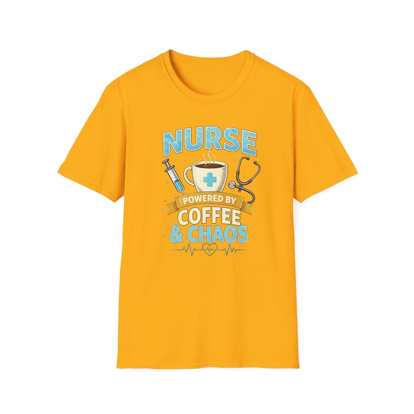 Nurse Powered by Coffee & Chaos Shirt, Funny Nurse Tee, RN CNA Gift, Nurse Life Graphic T-Shirt, Medical Worker Gift, Cute Nursing Shirt for Women Men