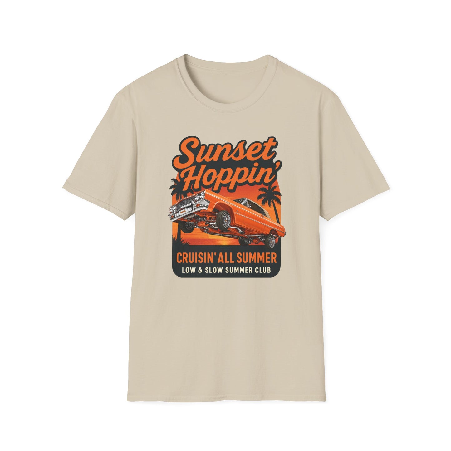 Lowrider Summer Shirt, Sunset Hoppin Tee, Cruisin All Summer Graphic Shirt, Low and Slow Car Tee, Unisex Car Lover Gift