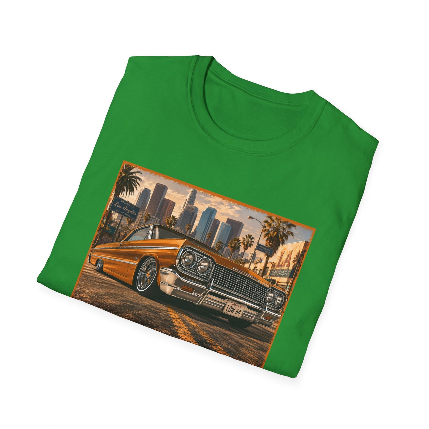 Los Angeles Lowrider T-Shirt, Orange Classic Car Graphic Tee, 1964 Style Car Shirt for Car Lovers