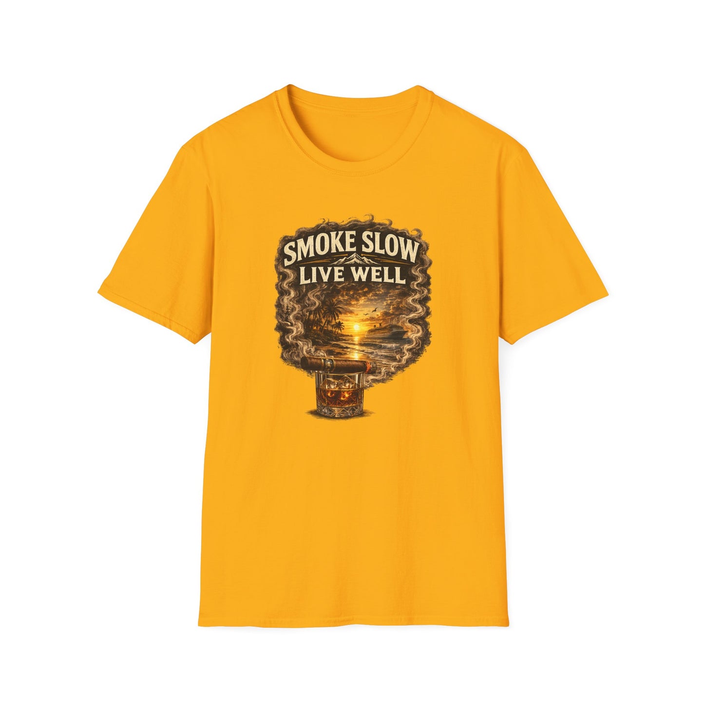 Smoke Slow Live Well Yacht T-Shirt – Cigar, Whiskey & Coastal Luxury Tee