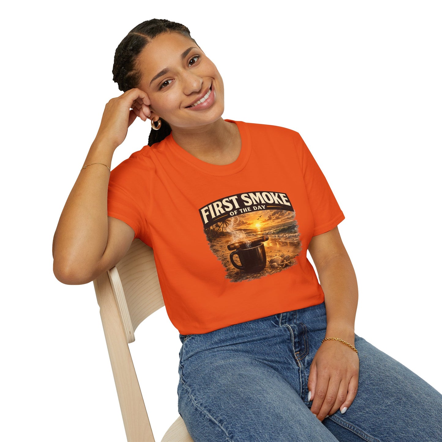 First Smoke of the Day T-Shirt – Cigar & Coffee Beach Sunrise Tee