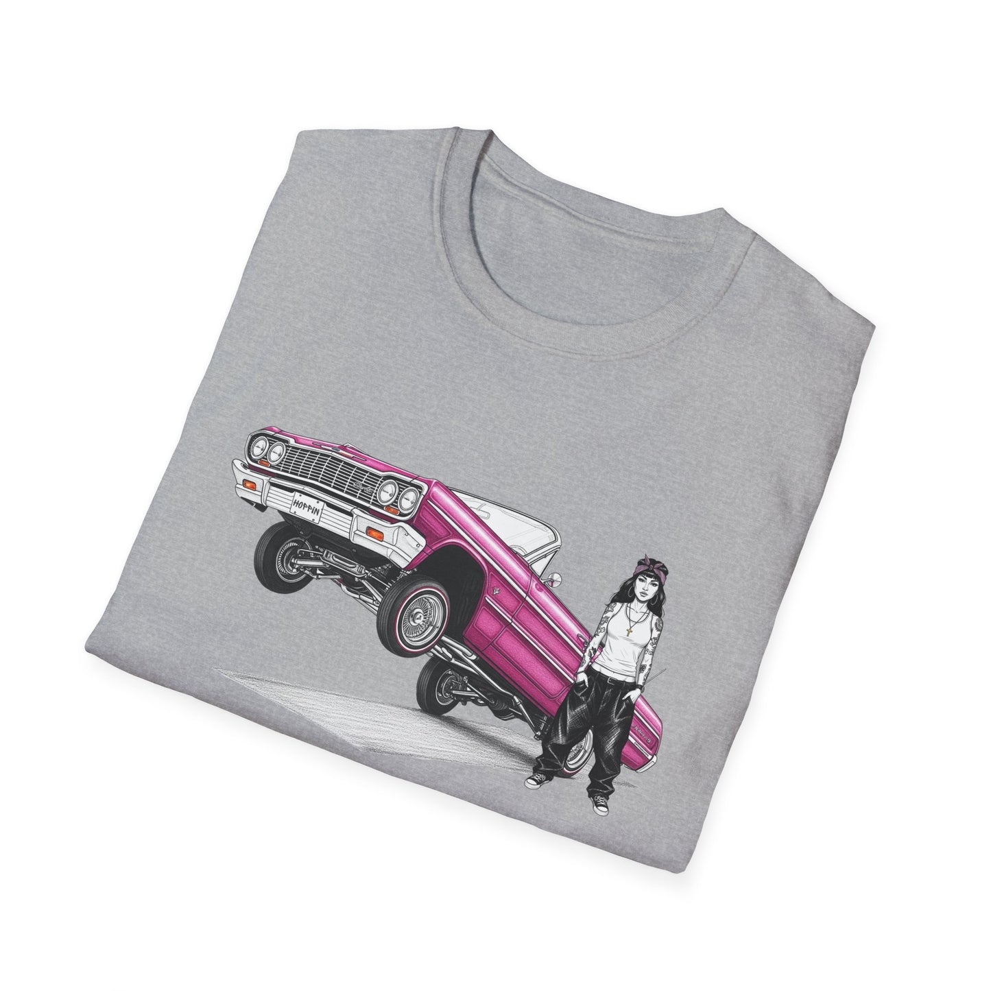 1964 Chevy Impala Hydraulics Lowrider Ink Drawing T-Shirt - Old School Hip Hop Cholo Art Tee Design - Chicano Car Club Graphic Tee