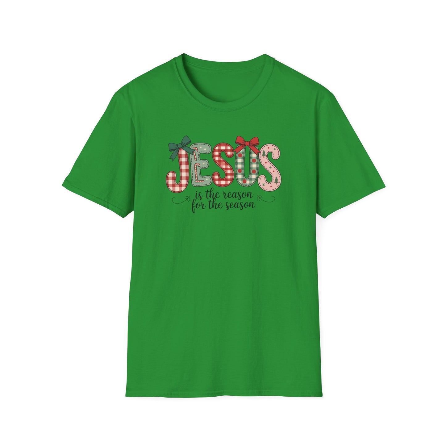 Jesus Is the Reason for the Season Christmas T-Shirt – Cute Plaid Holiday Christian Tee with Bows