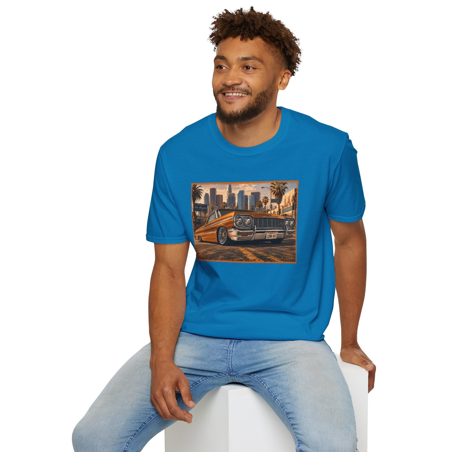 Los Angeles Lowrider T-Shirt, Orange Classic Car Graphic Tee, 1964 Style Car Shirt for Car Lovers