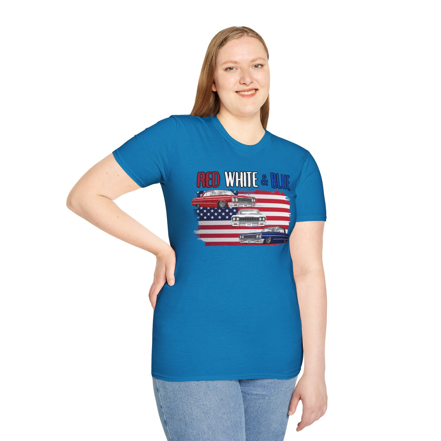 Patriotic Lowrider Shirt, Red White and Blue Car Tee, Classic Car Shirt, 4th of July Car Lover Gift, Unisex Auto Tee