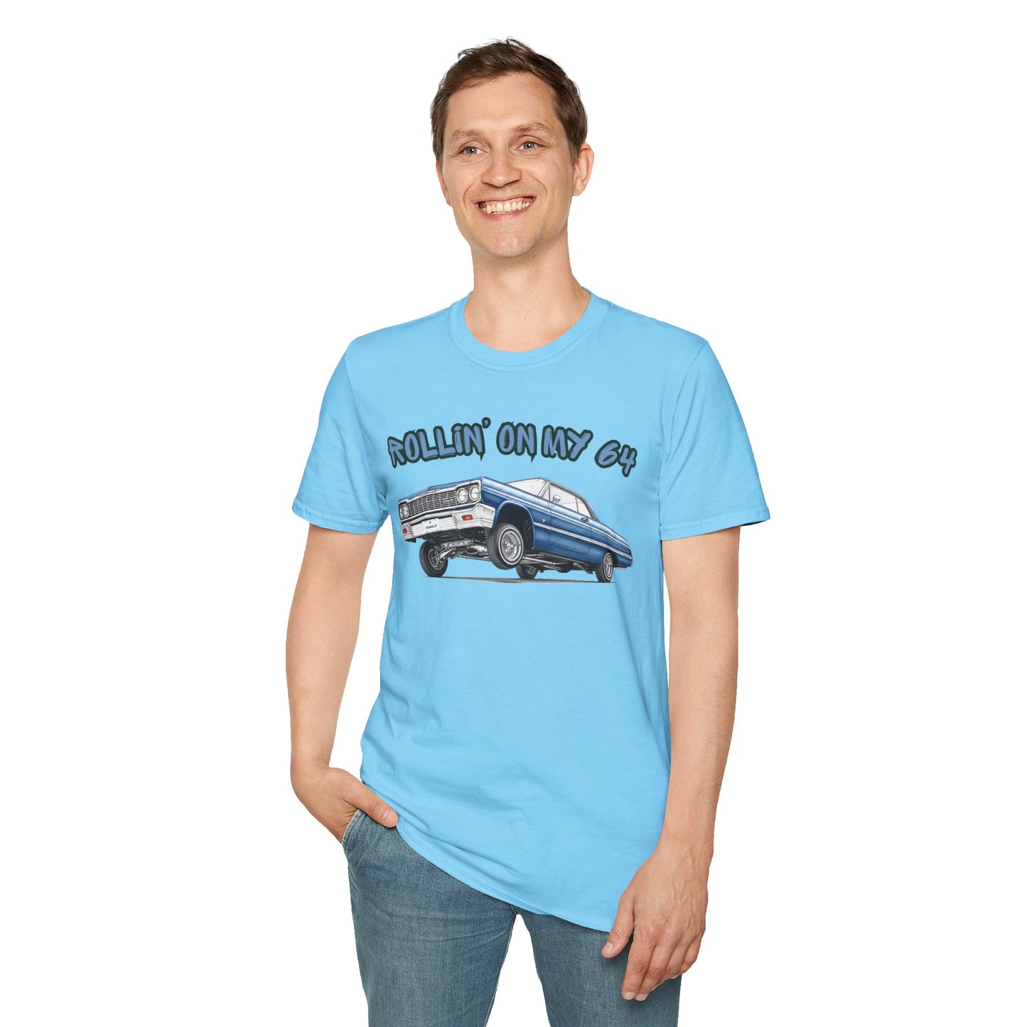 Lowrider Shirt, Rollin On My 64 Tee, Classic Car Graphic Shirt, Vintage Car Enthusiast Gift, Retro Auto Unisex Tee