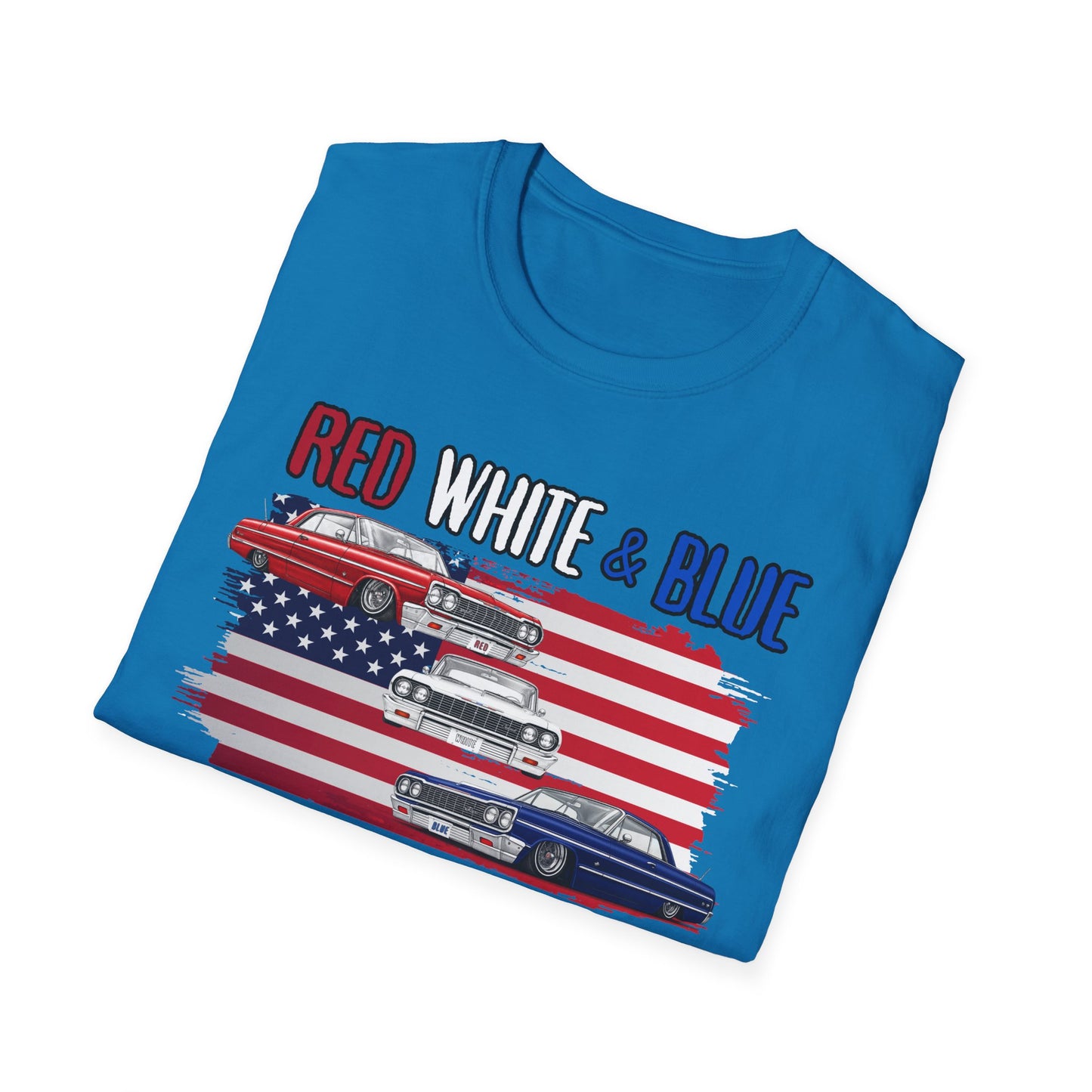 Patriotic Lowrider Shirt, Red White and Blue Car Tee, Classic Car Shirt, 4th of July Car Lover Gift, Unisex Auto Tee