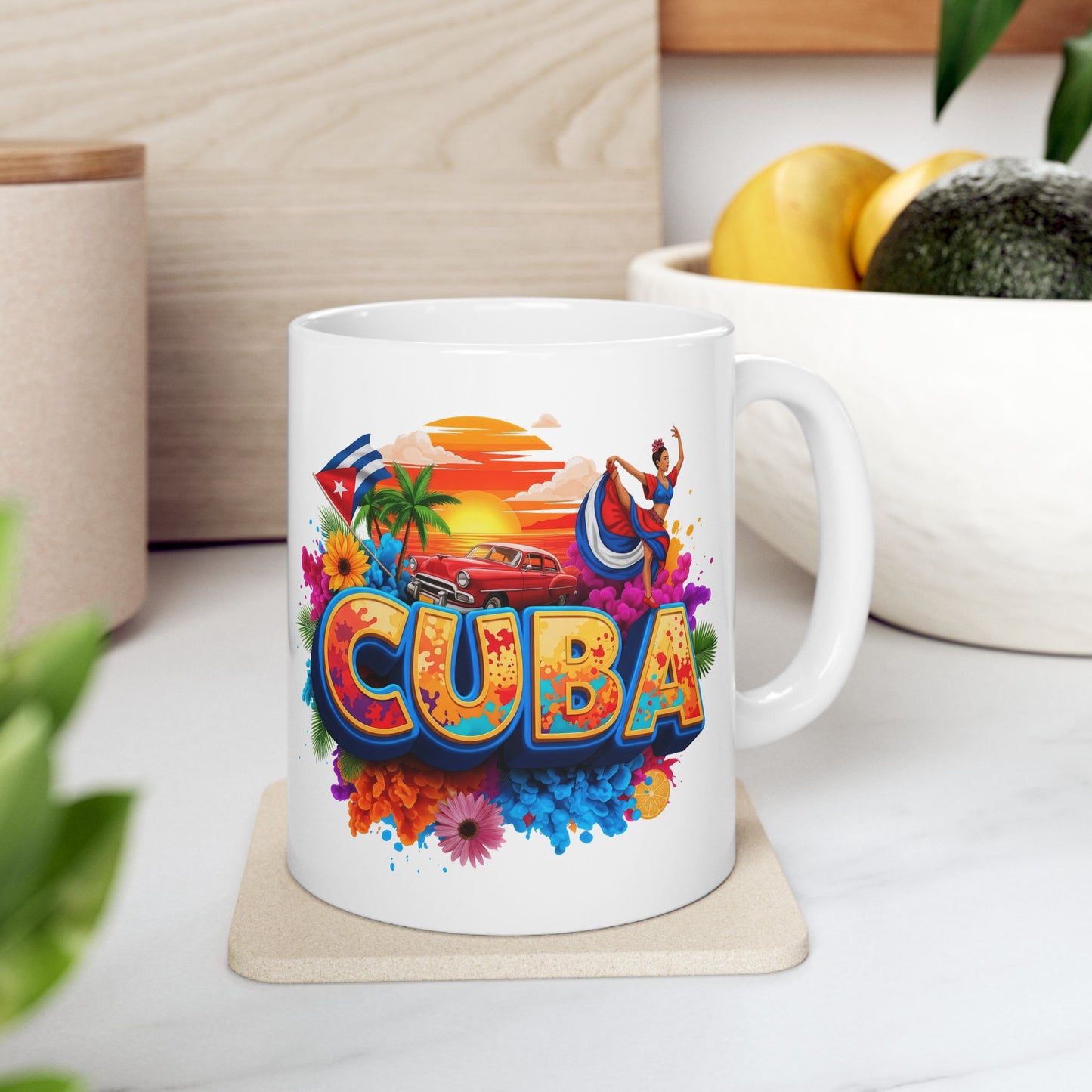 Colorful Cuban Flag Ceramic Mug, 11oz 15oz - Vibrant Cuba Souvenir Coffee Cup, Patriotic Tea Mug, Cuban American Gift, Kitchen Decor
