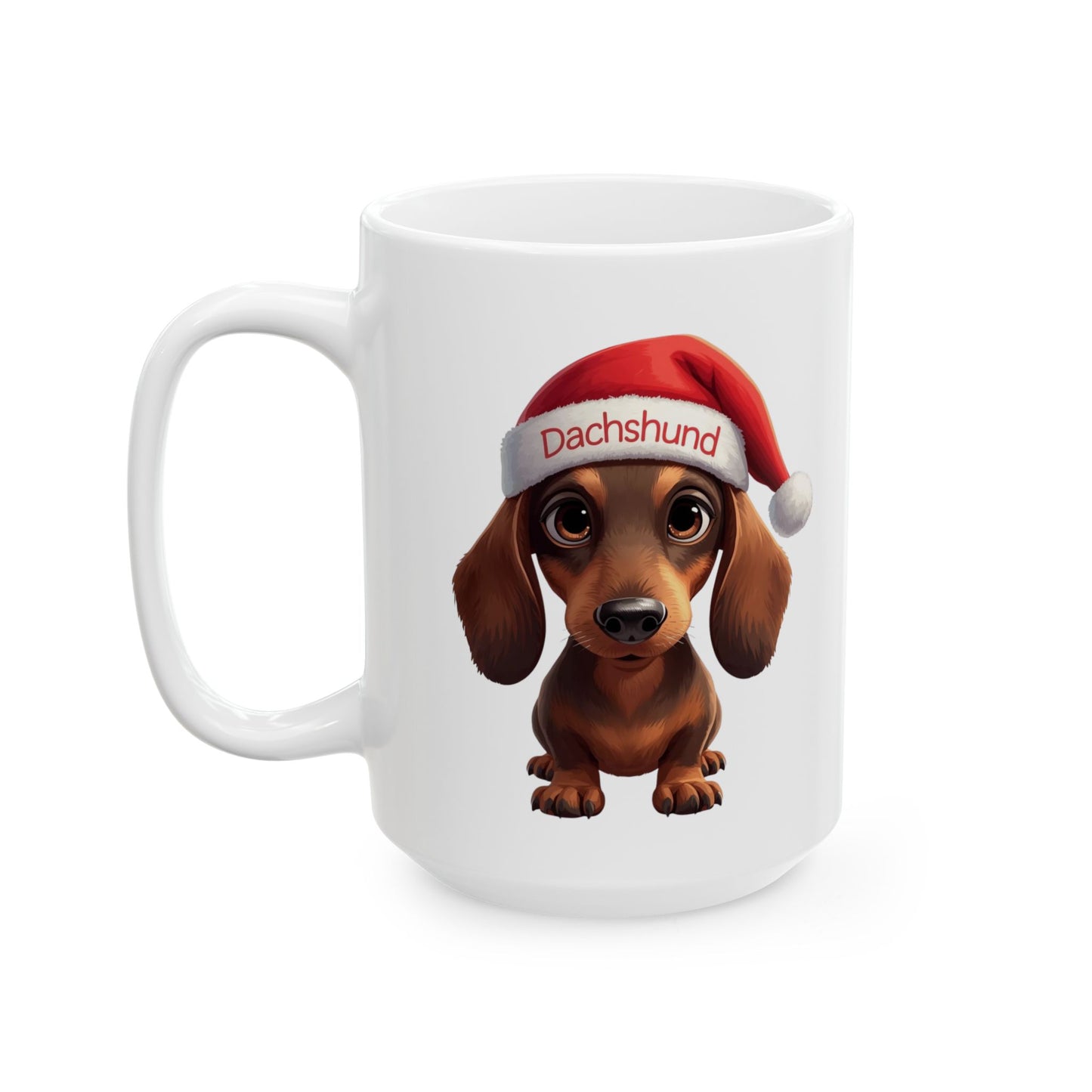 Dachshund Holiday Portrait Mug – Cute Holiday Coffee Cup, Festive Dachshund Ceramic Mug, Christmas Gift Idea (11oz/15oz)