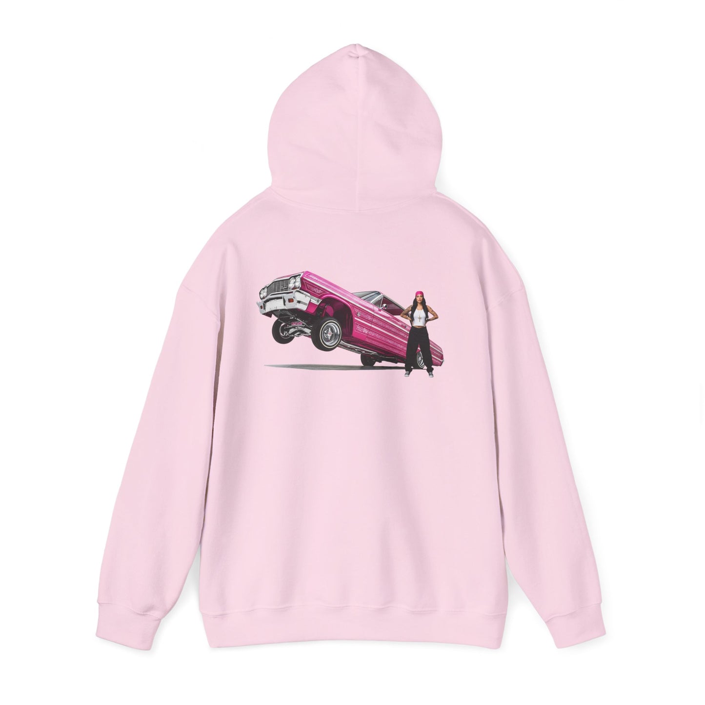 1964 Chevy Impala Hydraulics Lowrider Ink Drawing Hoodie - Old School Hip Hop Cholo Art Design - Chicano Car Club Graphic Hoodie