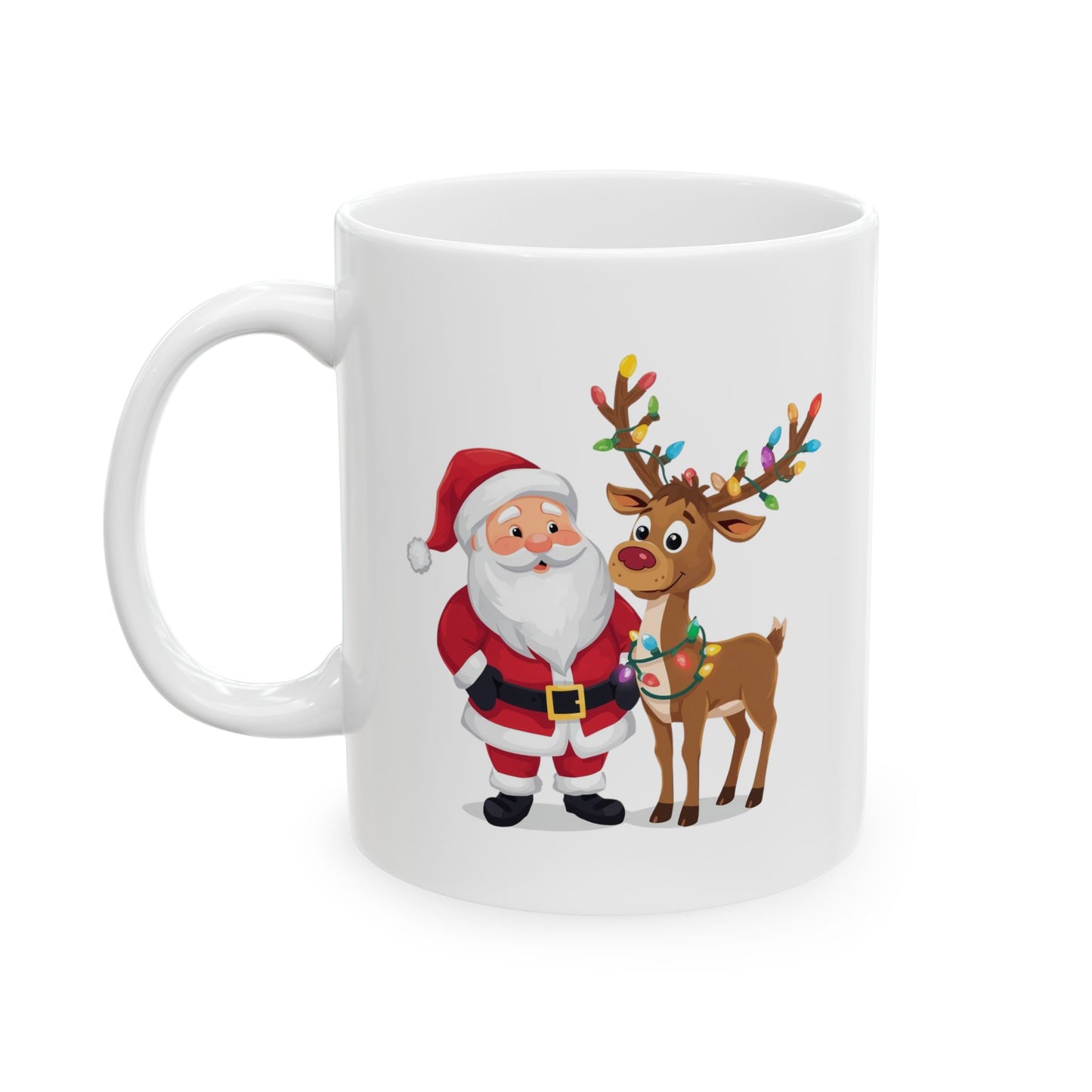 Santa and Rudolph Mug – Cute Holiday Coffee Cup, Festive Santa Ceramic Mug, Christmas Gift Idea (11oz/15oz)