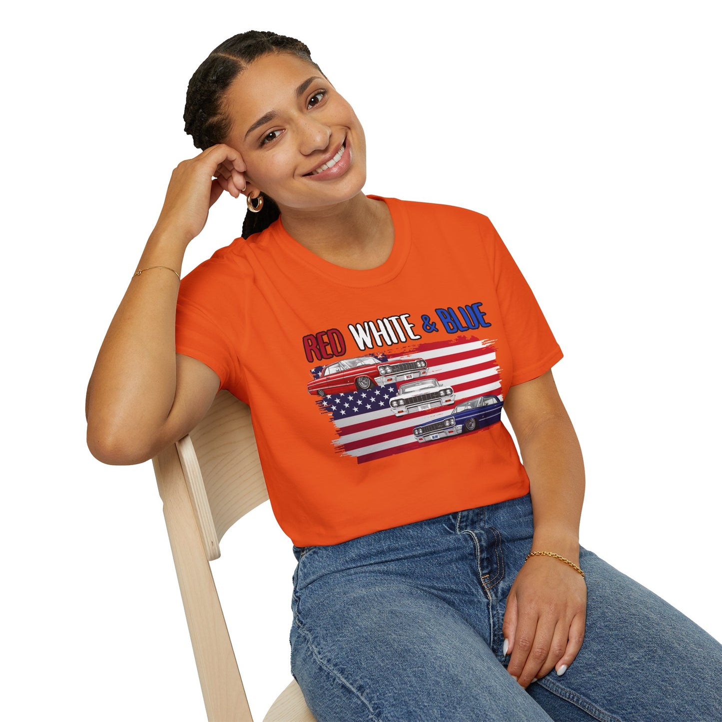 Patriotic Lowrider Shirt, Red White and Blue Car Tee, Classic Car Shirt, 4th of July Car Lover Gift, Unisex Auto Tee