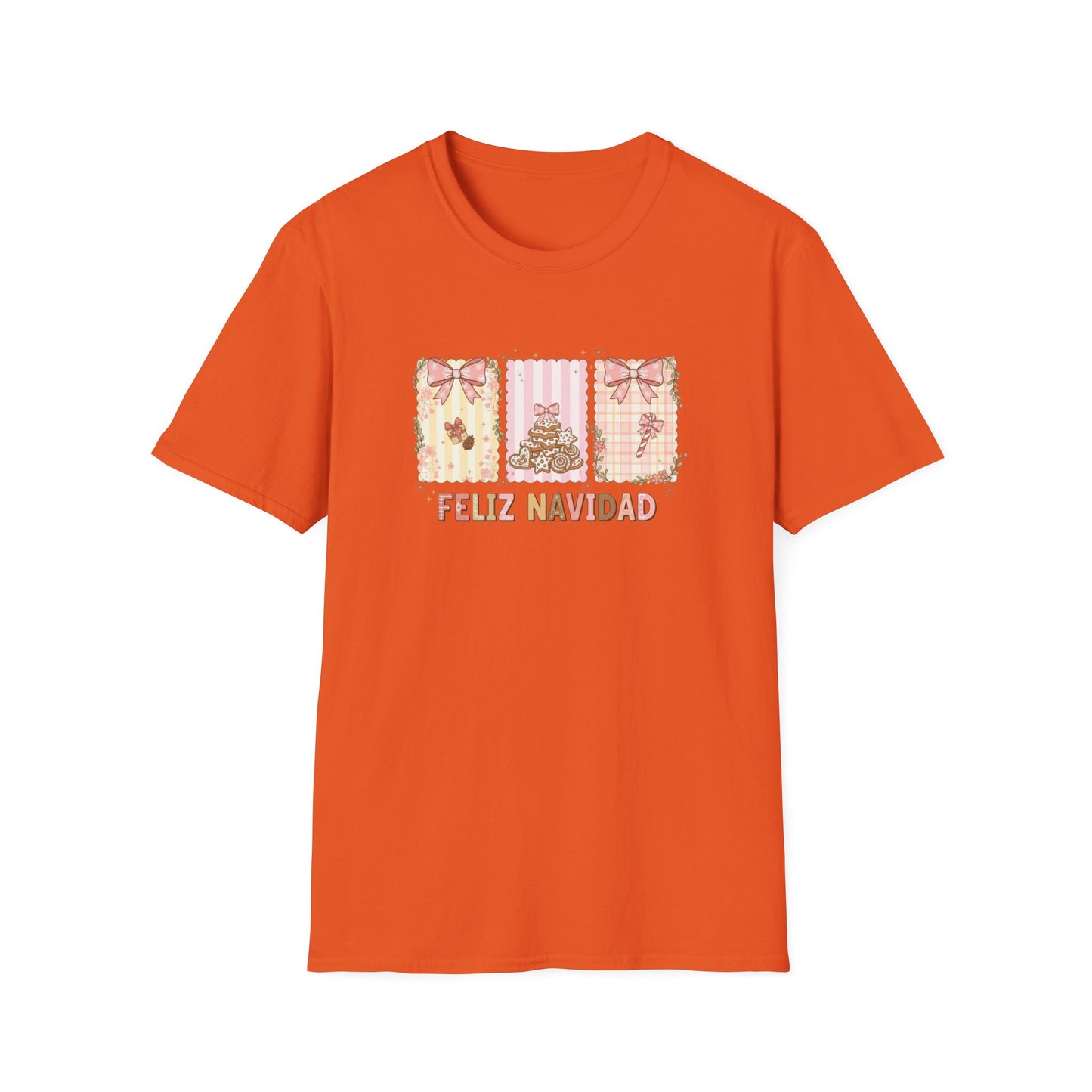 Feliz Navidad Christmas T-Shirt – Cute Pastel Holiday Tee with Bows & Gingerbread Design, Festive Spanish Christmas Shirt