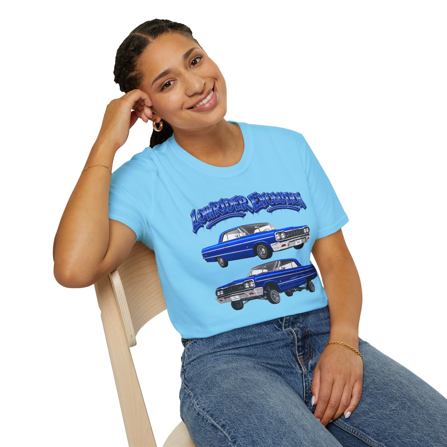 Classic Lowrider Shirt, Lowrider Evolution Tee, Blue Vintage Car Shirt, Car Enthusiast Gift, Retro Auto Graphic Tee
