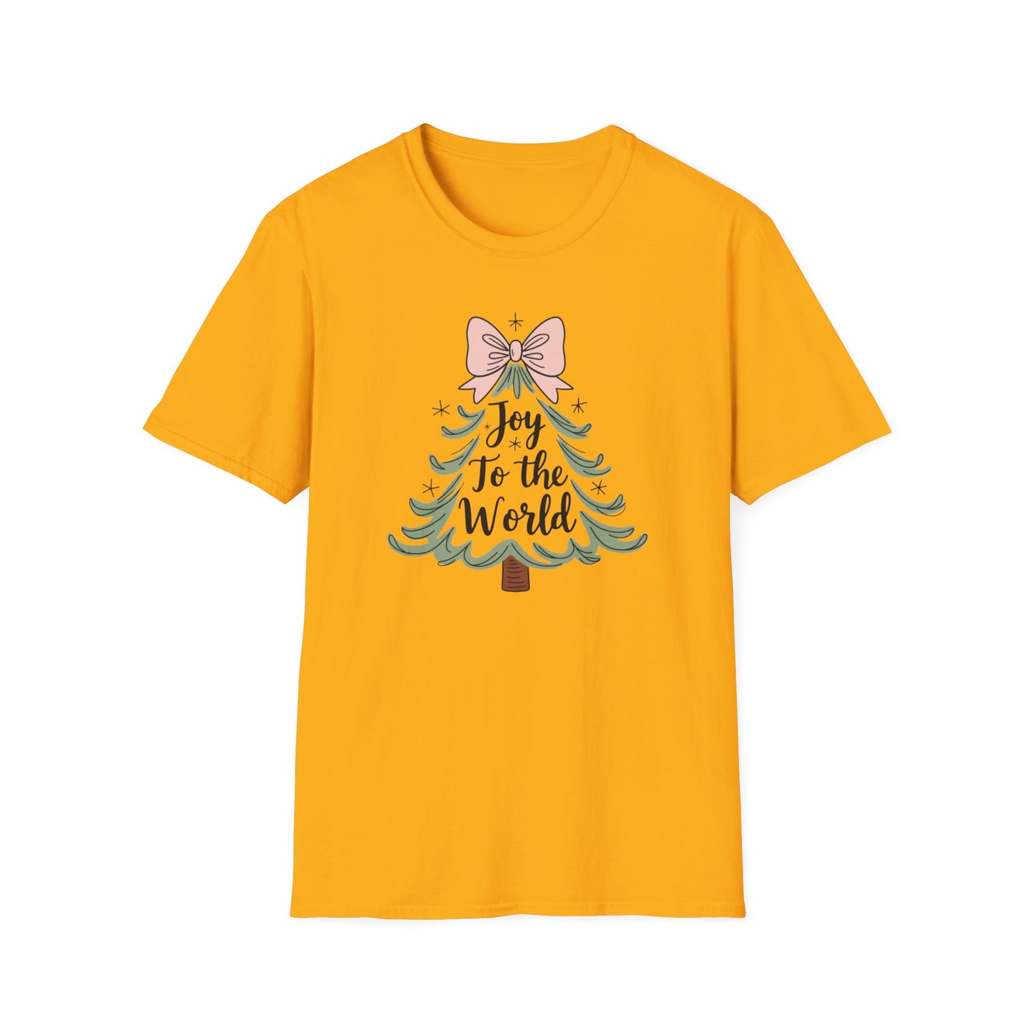 Joy to the World Christmas T-Shirt – Cute Pastel Bow Christmas Tree Tee, Festive Holiday Graphic Shirt for Women
