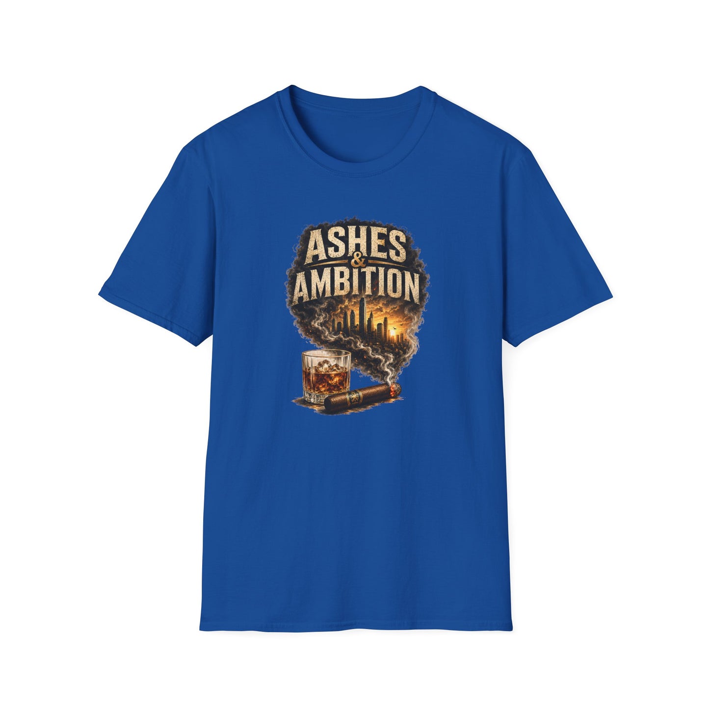 Ashes & Ambition Cigar T-Shirt – Whiskey, Success & Hustle Lifestyle Tee
