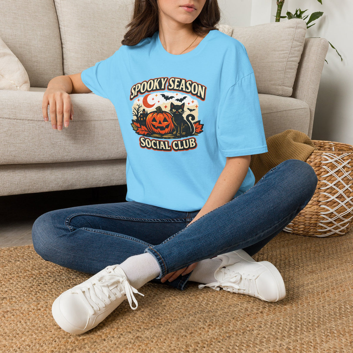 Halloween Black Cat Shirt, Spooky Season Social Club Tee, Pumpkin Cat T-Shirt, Cute Halloween Shirt, Fall Graphic Tee