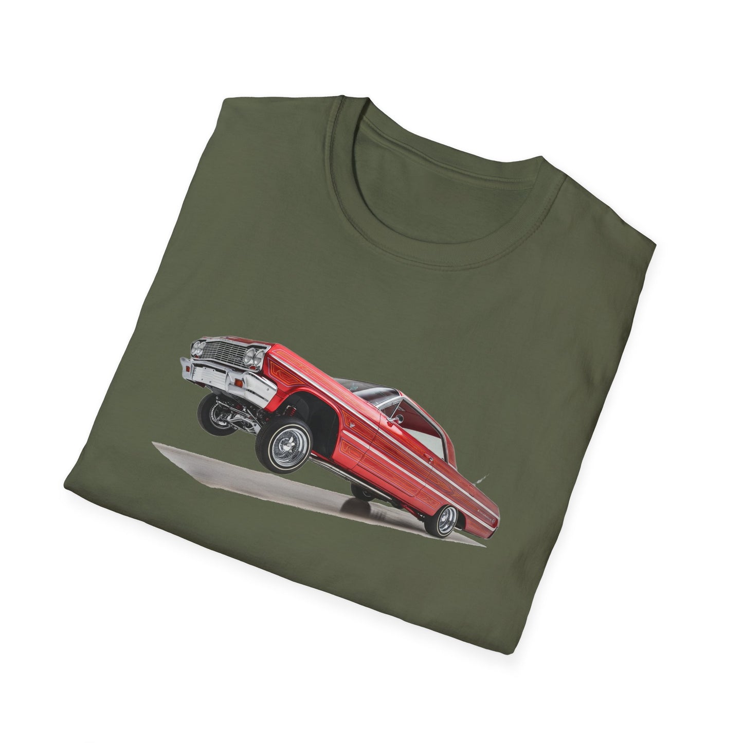 1964 Chevy Impala Hydraulics Lowrider Hoppin' graphic T-Shirt - Old School Hip Hop Cholo Art Tee Design - Chicano Car Club Graphic Tee