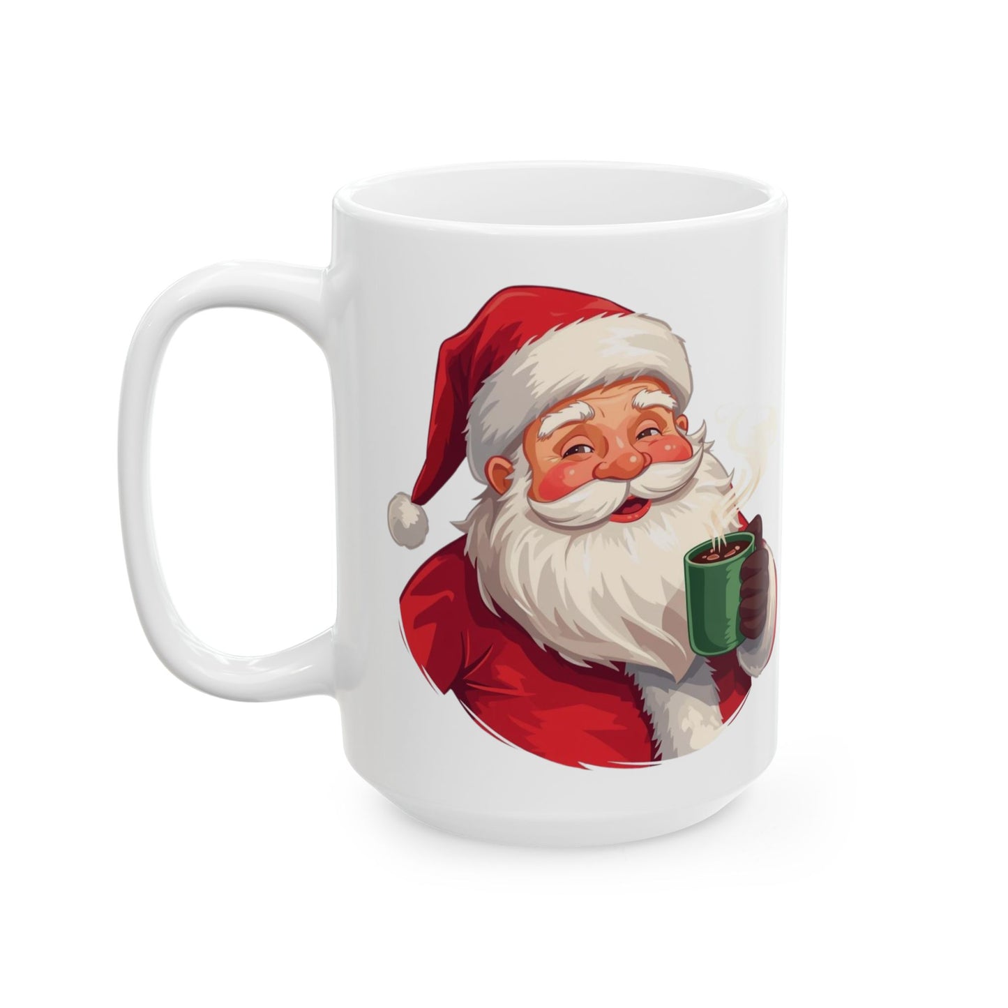 Santa enjoying Hot Chocolate Mug – Cute Holiday Coffee Cup, Festive Santa Ceramic Mug, Christmas Gift Idea (11oz/15oz)