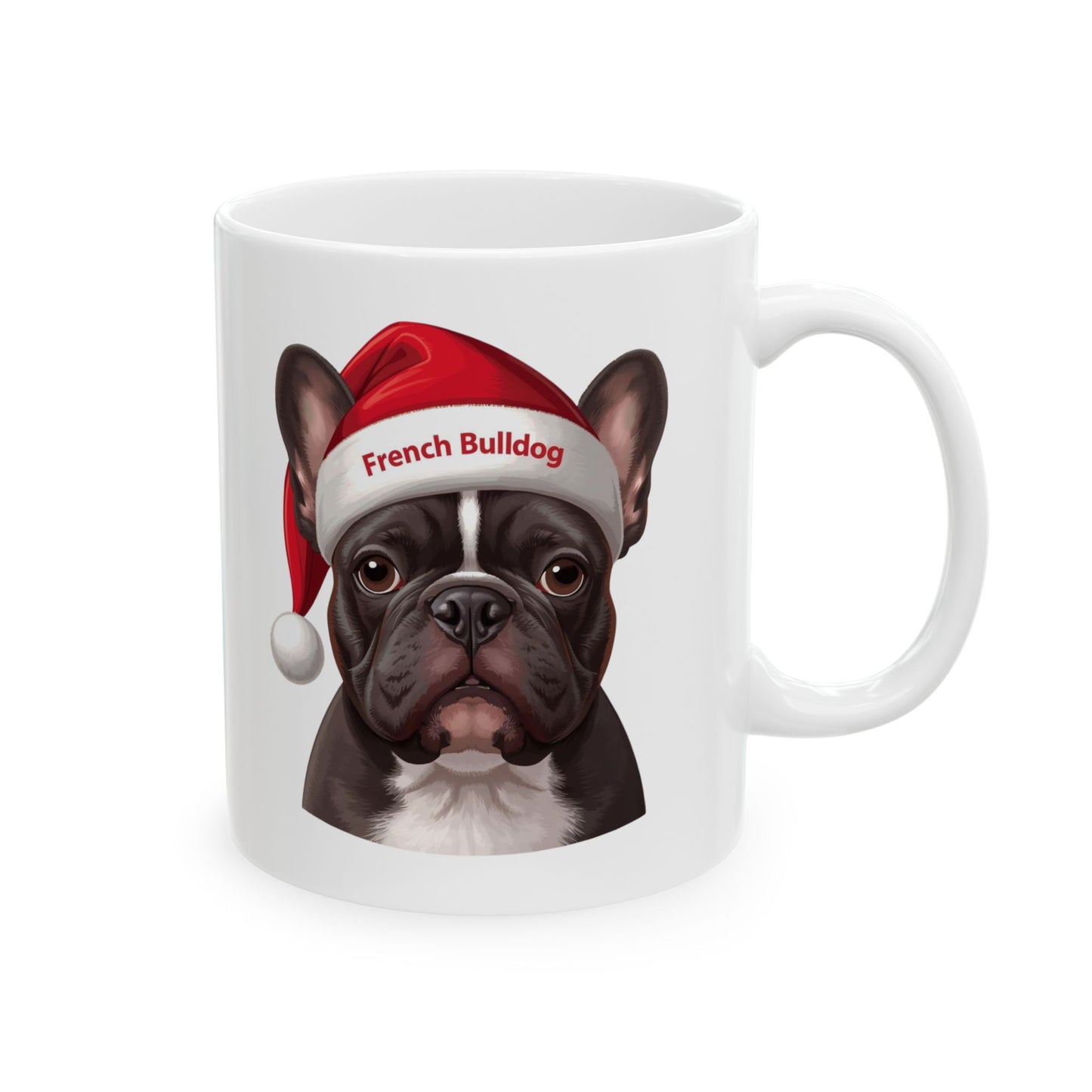 French Bulldog Dog Holiday Portrait Mug – Cute Holiday Coffee Cup, Festive Bulldog Dog Ceramic Mug, Christmas Gift Idea (11oz/15oz)