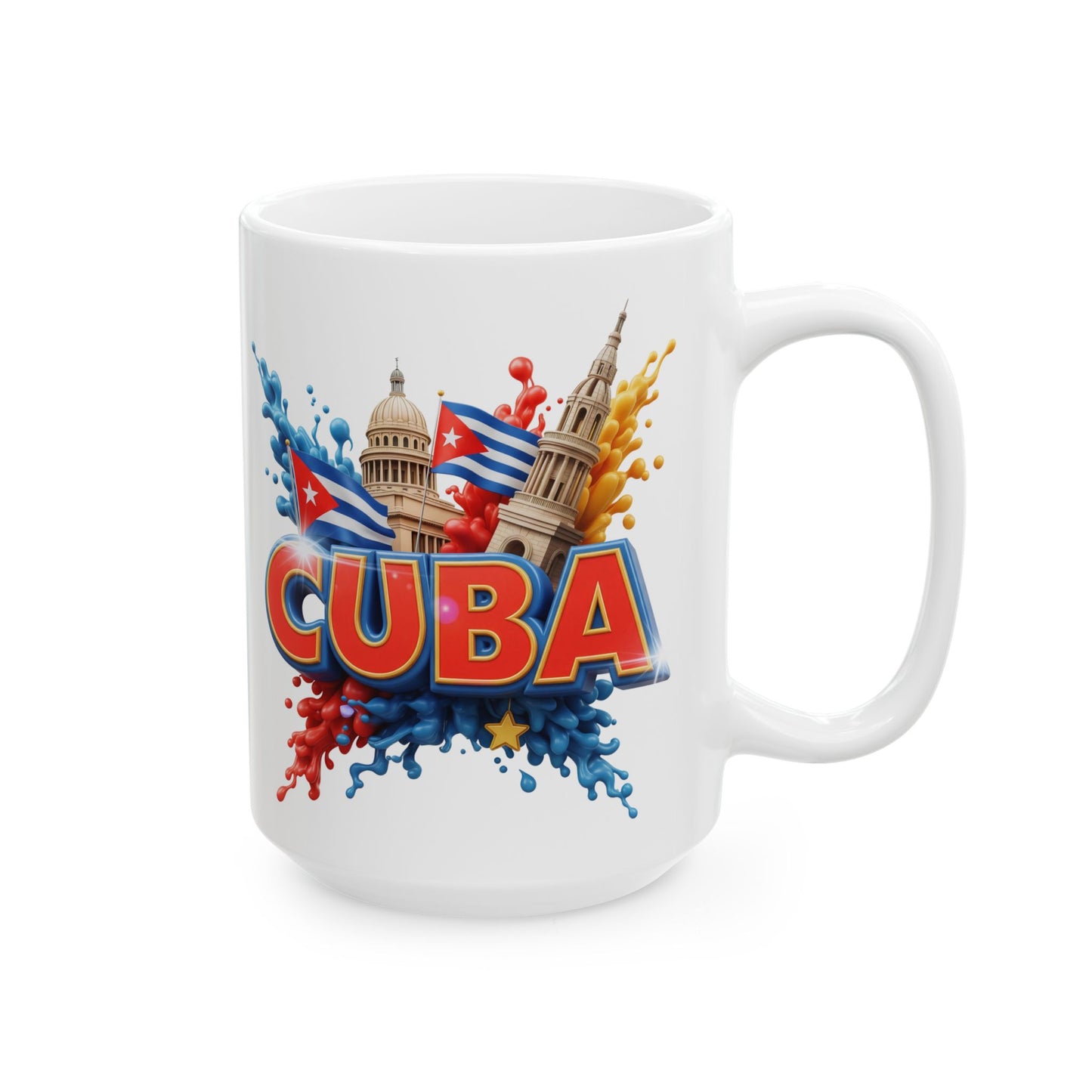 Colorful Cuban Flag Ceramic Mug, 11oz 15oz - Vibrant Cuba Souvenir Coffee Cup, Patriotic Tea Mug, Cuban American Gift, Kitchen Decor