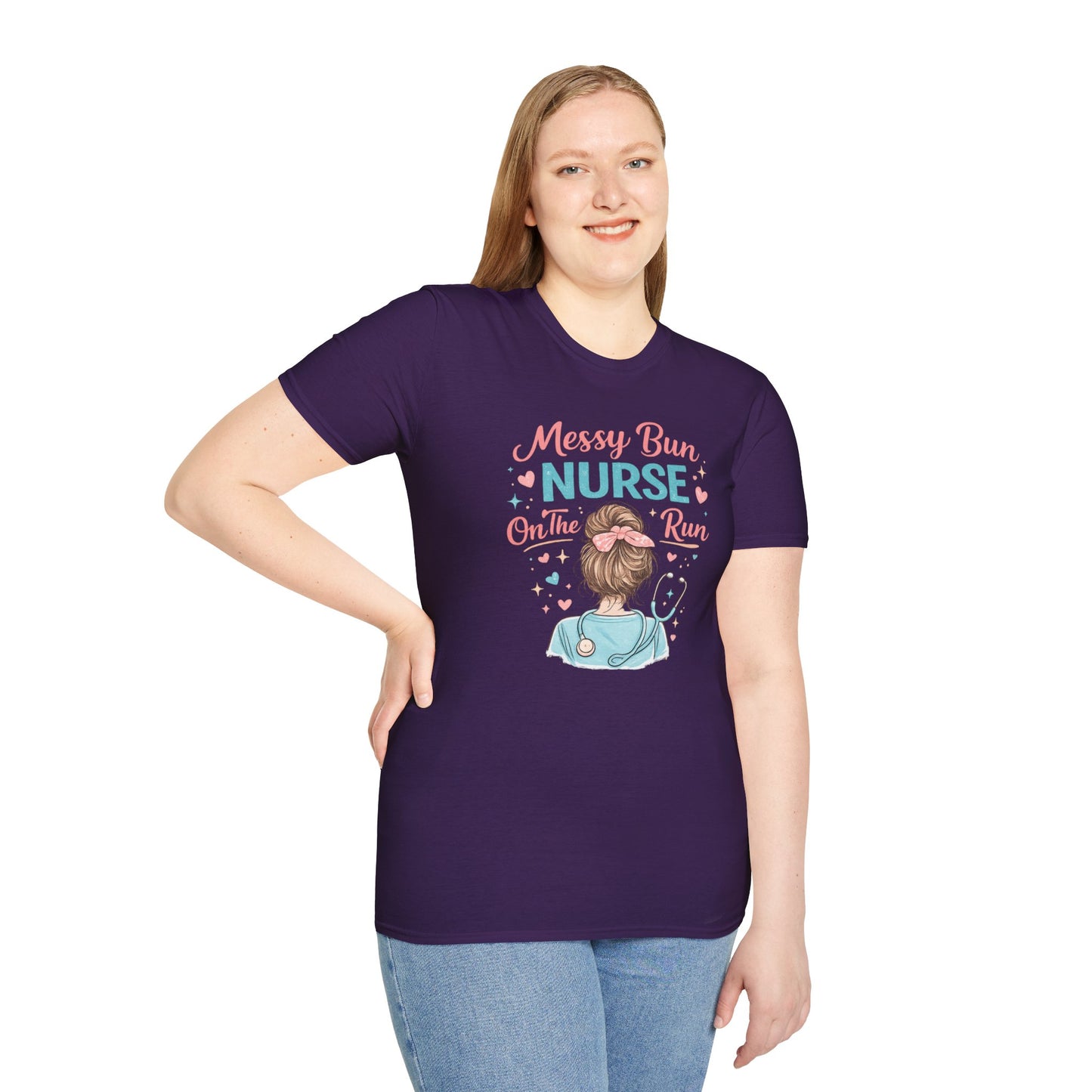 Messy Bun Nurse On The Run Shirt – Cute Nurse T-Shirt for Women – Funny RN CNA Nursing Student Tee – Nurse Gift for Her, Medical Worker Apparel