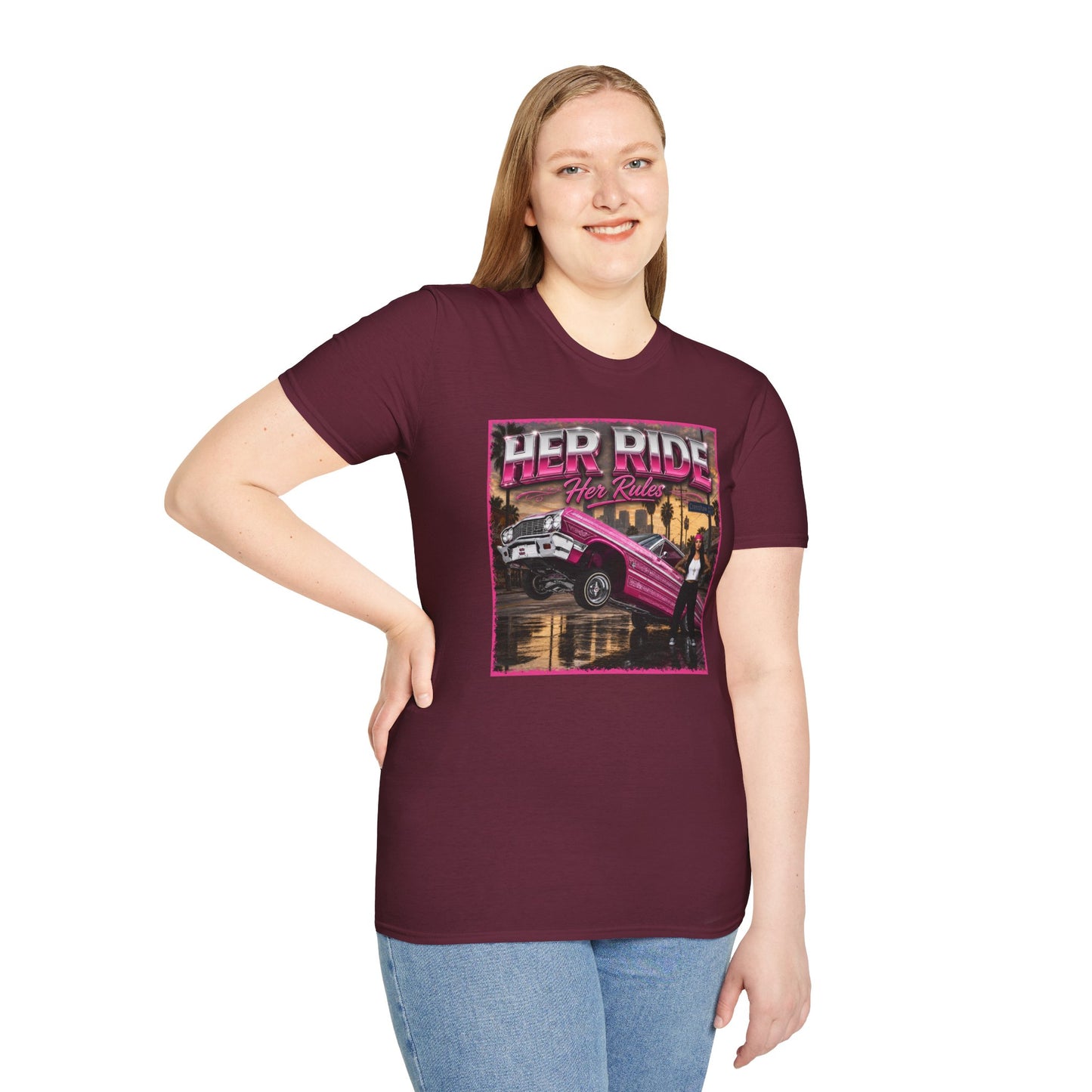 Women Lowrider Shirt, Her Ride Her Rules Tee, Pink Classic Car Graphic Shirt, Car Enthusiast Gift, Retro Auto Tee