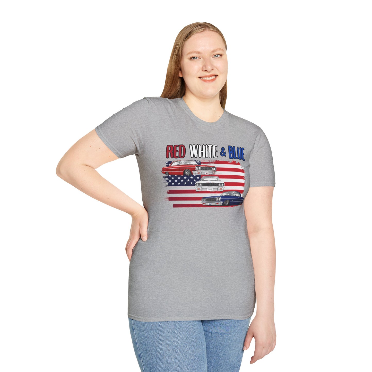 Patriotic Lowrider Shirt, Red White and Blue Car Tee, Classic Car Shirt, 4th of July Car Lover Gift, Unisex Auto Tee